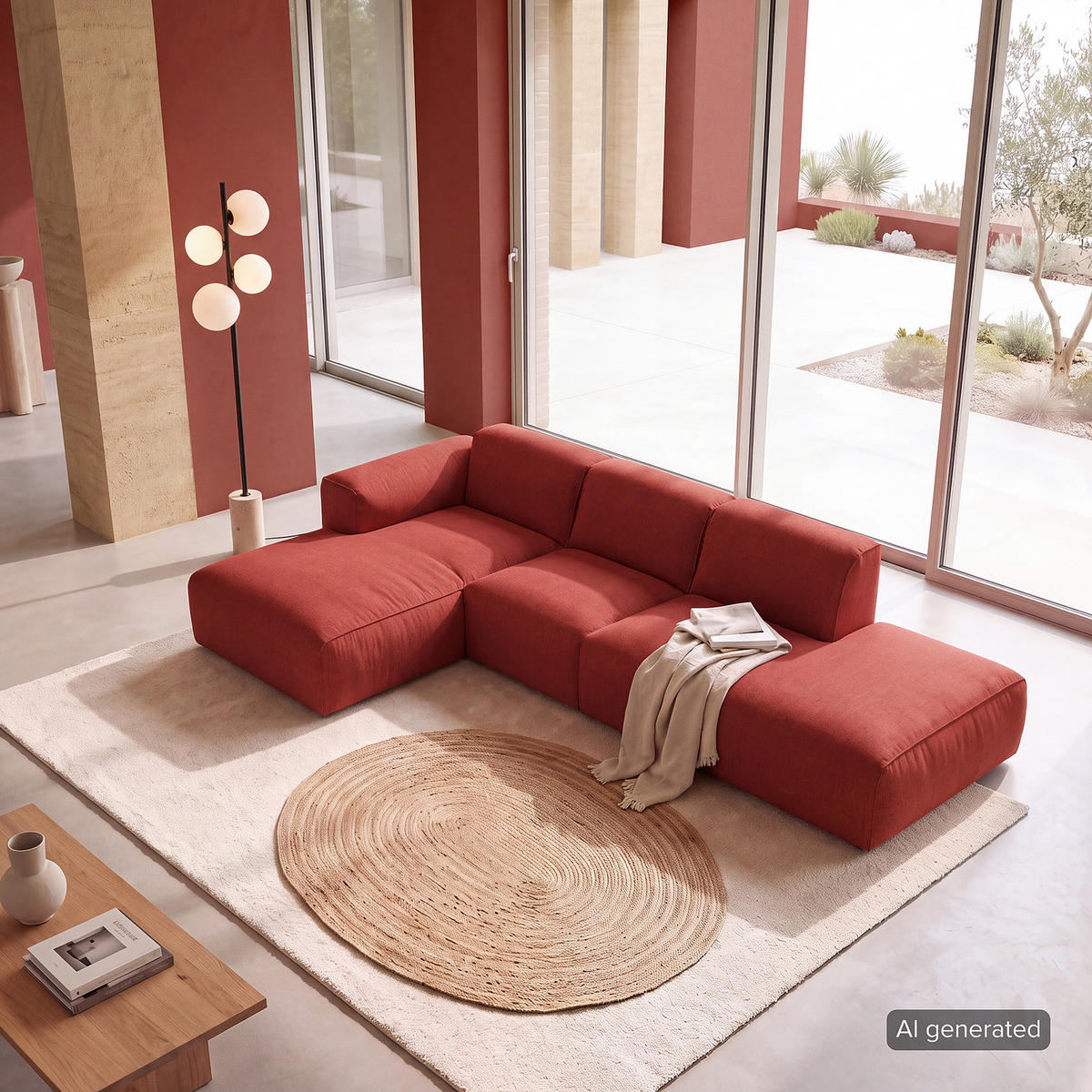 ECKSOFA mit Chaiselongue - Rot/Schwarz, Kunststoff/Textil (290/173cm) - home24