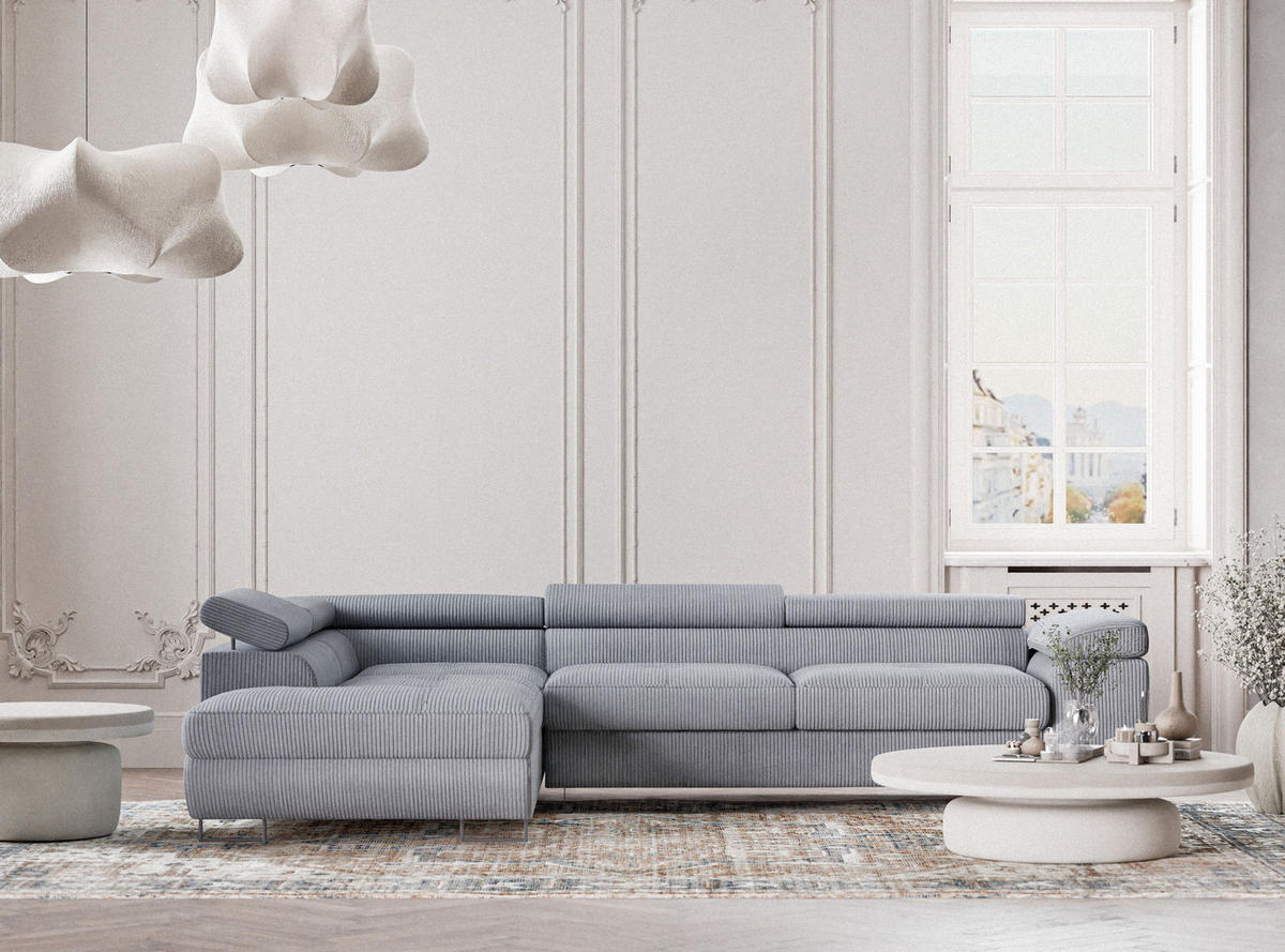 ECKSOFA MIT SCHLAFFUNKTION Concord Hellgrau Samtstoff - Hellgrau/Schwarz, Holz/Holzwerkstoff (203/277cm) - Maison de Reve