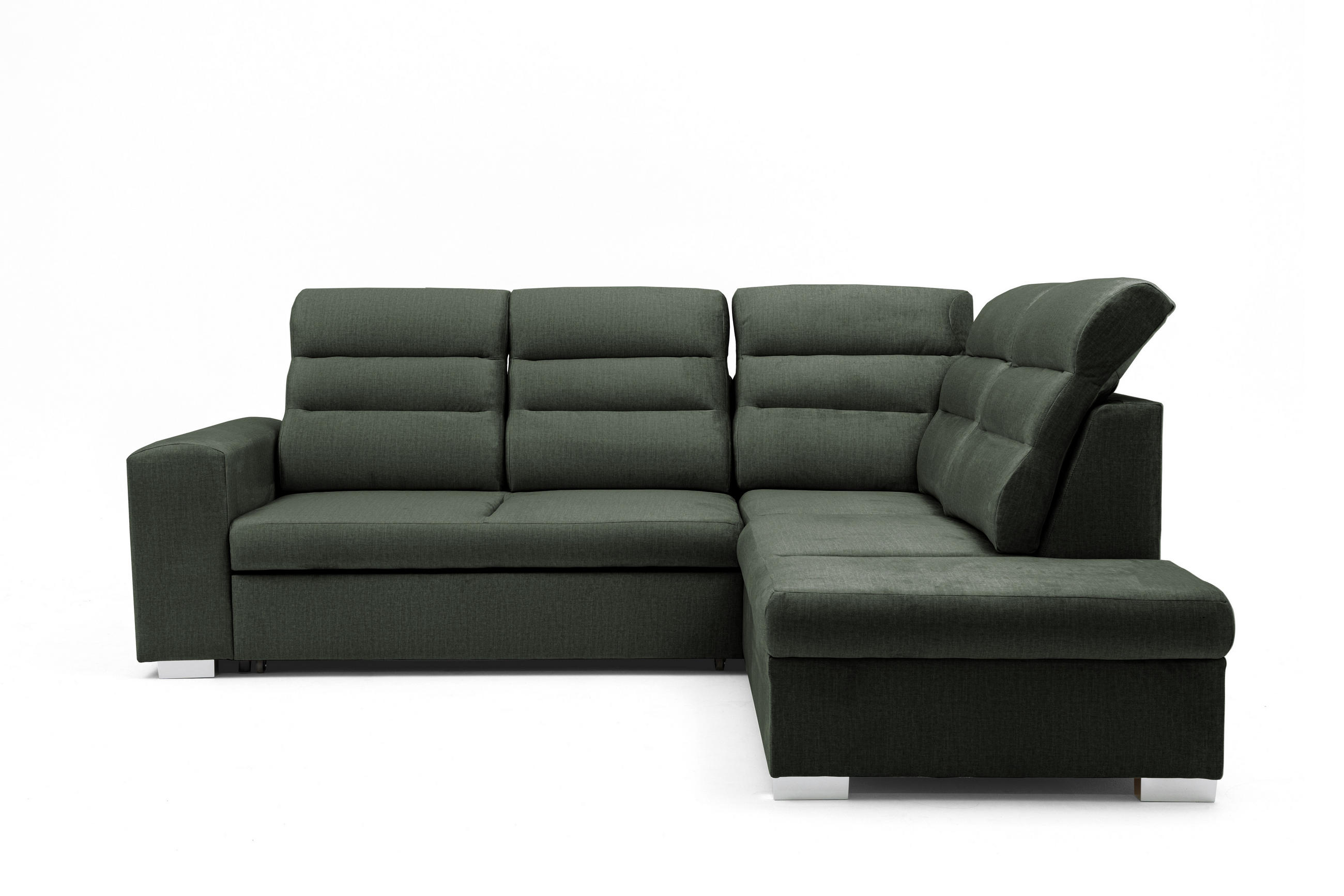 ECKSOFA CLOUD L Rechts mit Schlaffunktion 120x190 Velours Dunkelgrün - Chromfarben/Dunkelgrün, Holz/Kunststoff (260/202cm) - Muffo