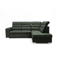ECKSOFA CLOUD L Rechts mit Schlaffunktion 120x190 Velours Dunkelgrün - Chromfarben/Dunkelgrün, Holz/Kunststoff (260/202cm) - Muffo