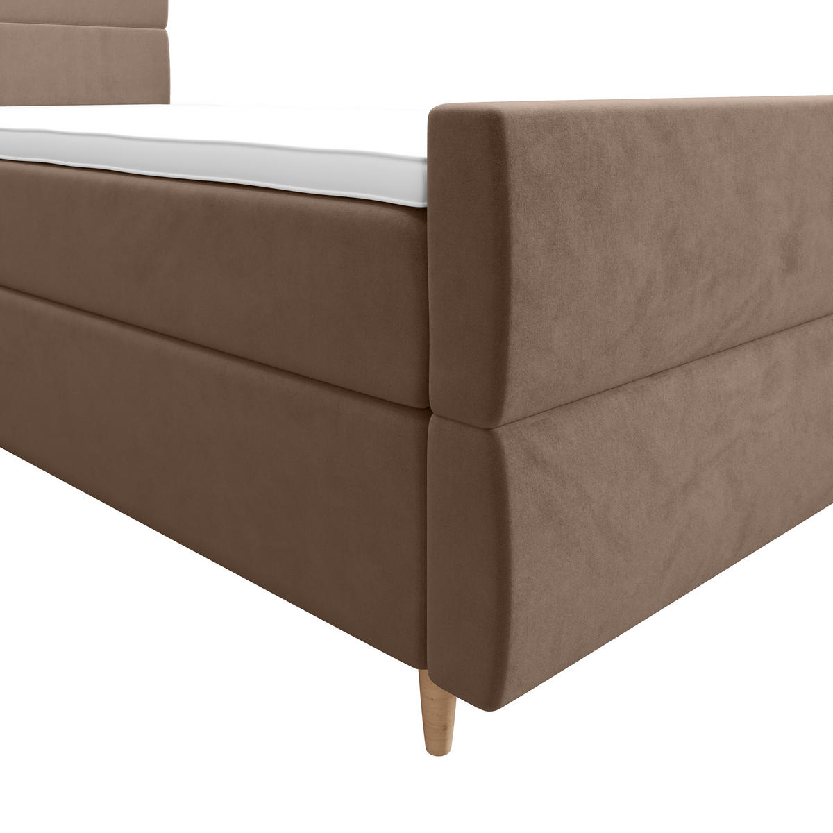 BOXBETT FLO PLUS 100x200 Itaka 48, mit Matratze H3, Bonell und Topper, Camel - Cappuccino, Holz/Textil (100/200cm) - Bedante