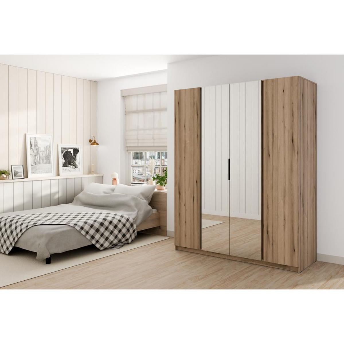 DREHTÜRENSCHRANK Kaya 200/62/239 4-Türig mit zwei Spiegel - Eichefarben, Holzwerkstoff (200/239/62cm) - Beautysofa