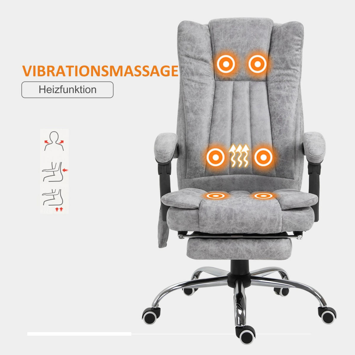 DREHSTUHL 62/113-120/67 cm Grau aus Schaumstoff mit Massage- und Wärmefunktion - Grau, Kunststoff (67/113/62cm) - OKMYHOME