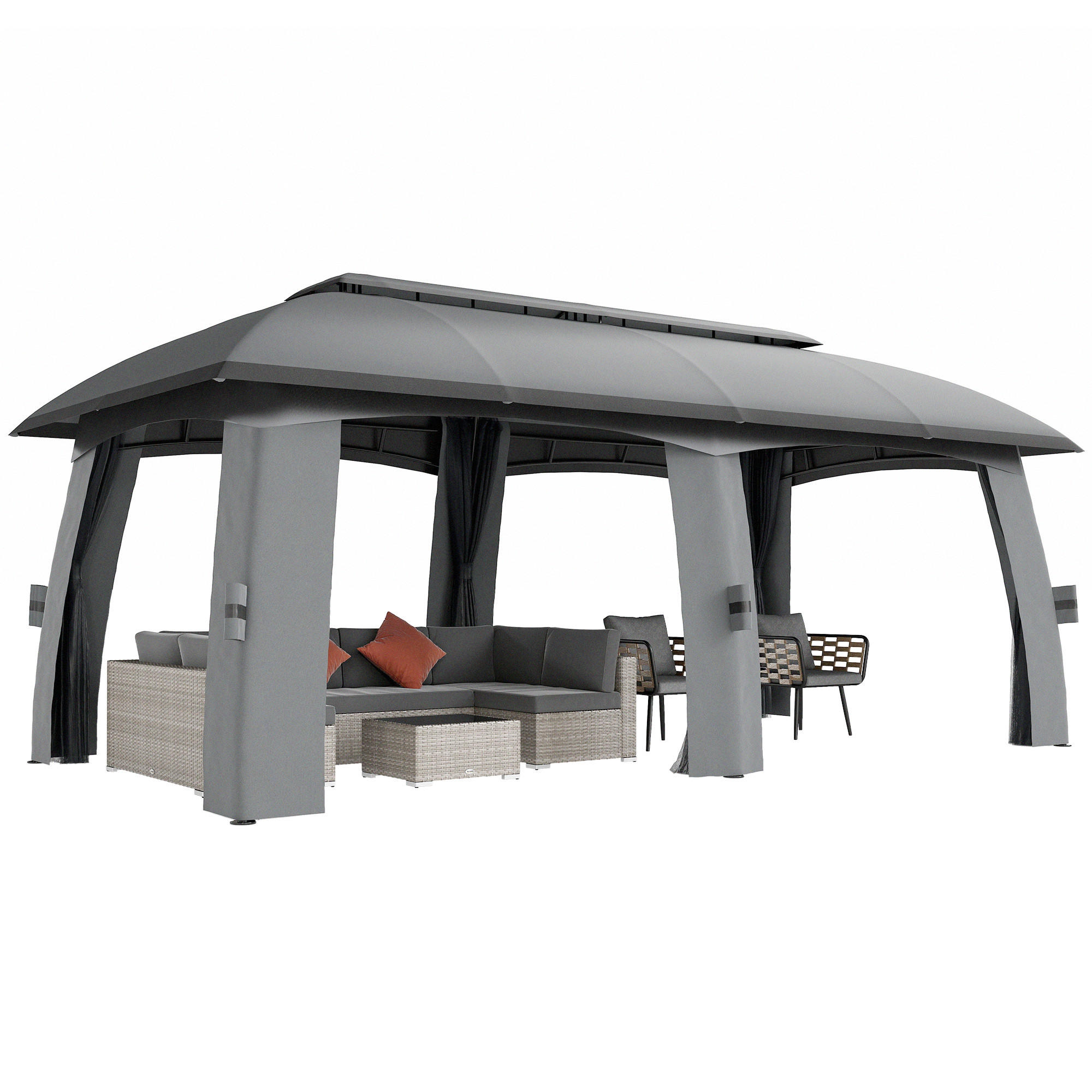 PAVILLON, Partyzelt, mit Fliegennetzen, Winddach, bis 15 Personen, dunkelgrau, 3 x 6 x 3 m - Dunkelgrau, Metall (300/278/600cm)