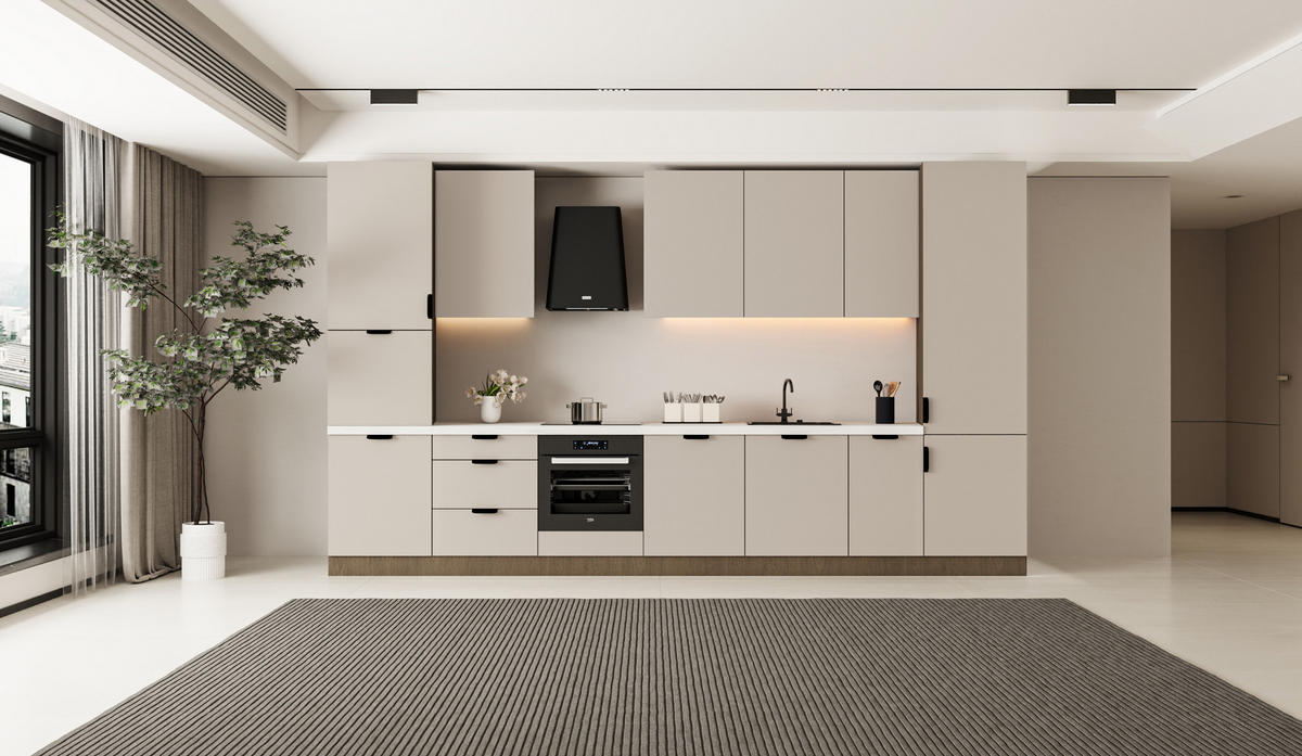 KÜCHENZEILE 400 cm - Sorento KS9-M400 - in Beige / Dunkle Eiche - Eichefarben/Beige, Holz/Metall (400/247/58cm)
