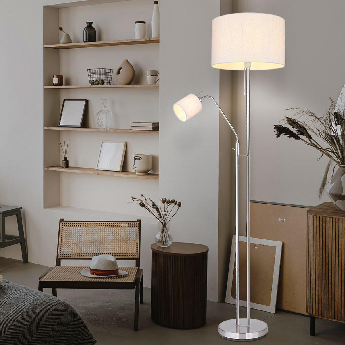 LED STEHLEUCHTE AVA Textil Beige - Beige, Metall (40/40/175cm) - Globo Lighting