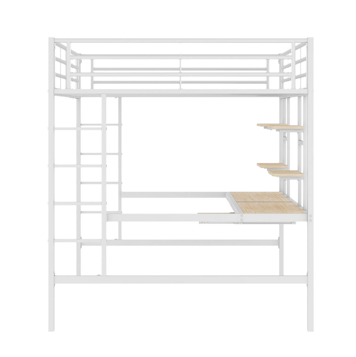HOCHBETT 140/200 cm Weiß aus Metall mit Schreibtisch und 2 Regalen - Weiß, Metall (140/200cm) - OKMYHOME