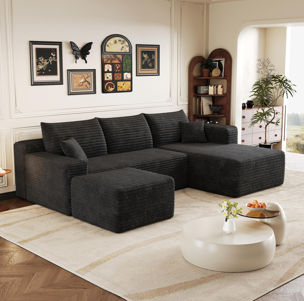 ECKSOFA 241/151/58 cm schwarz aus Stoff ohne Montage - Schwarz, Textil (151/241cm) - OKWISH