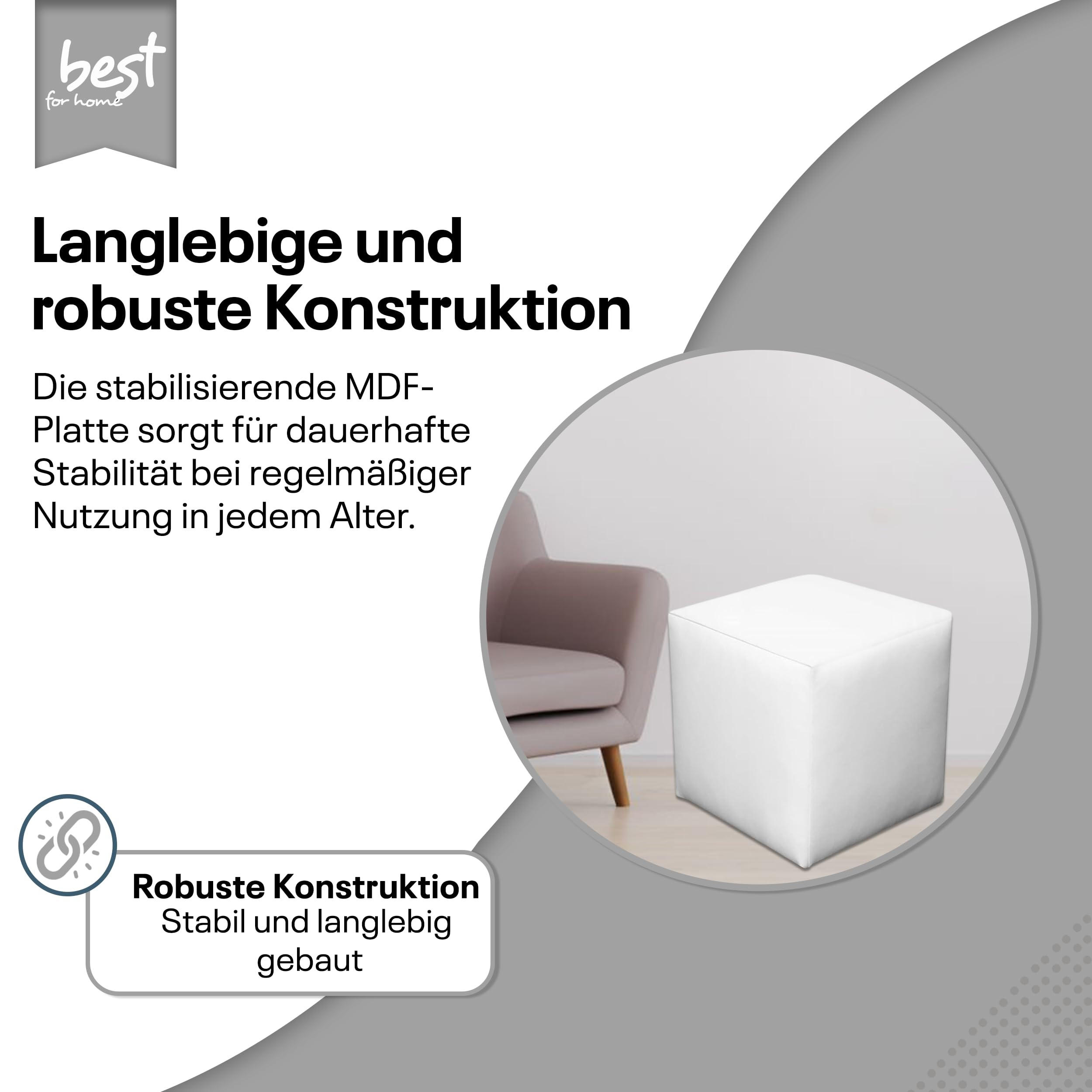 SITZWÜRFEL 40 x 40 x 40 cm Weiß aus Kunstleder mit Holzwerkstoffrahmen - Weiß, Leder (40/40/40cm) - Best For Home