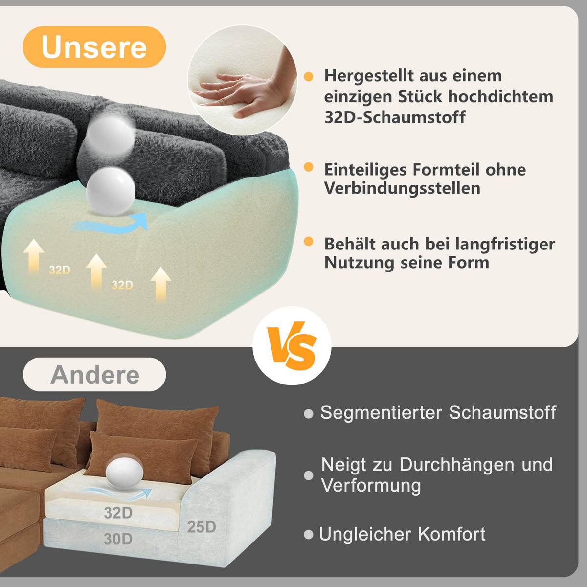 3-SITZER Sofa aus Plüsch mit modularem Design Grau - Grau, Textil (104/73/291cm) - Modenvie