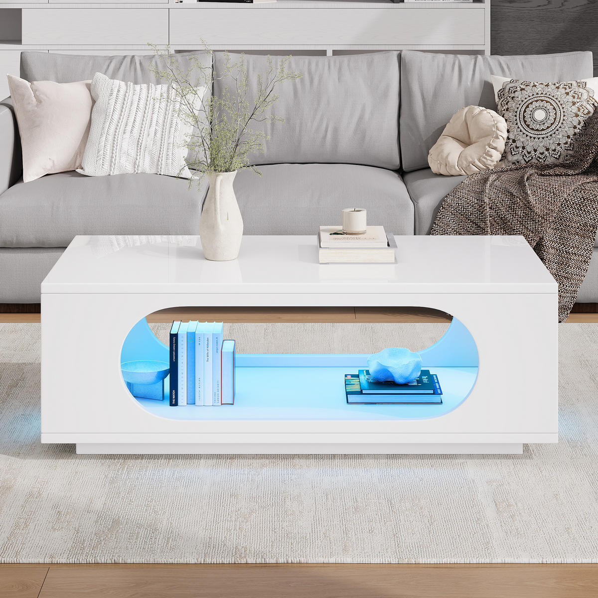 COUCHTISCH Weiß 100/50/35 cm mit LED-Beleuchtung - Weiß, Holzwerkstoff (50/100/35cm) - PANGIVO