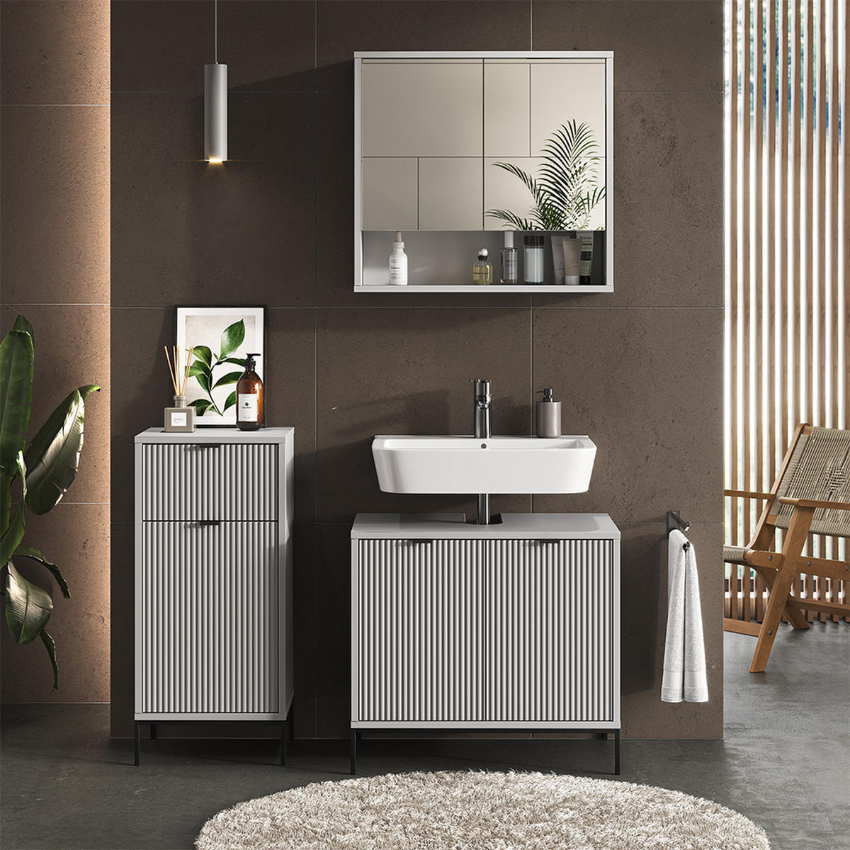 BADSCHRANK Eliza Grau 40 x 87 cm mit Tür und Schublade - Grau, Holzwerkstoff (40/87/35cm) - Vicco