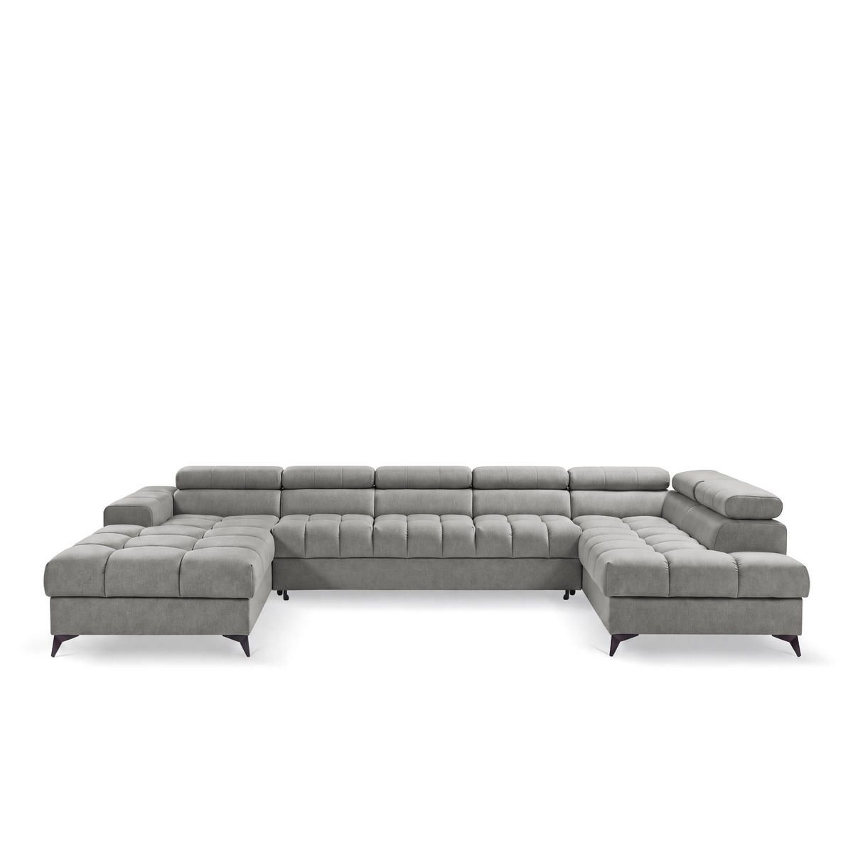 ECKSOFA PUDDING MAXI U Rechts mit Schlaffunktion 125x330 Velours Grau - Schwarz/Grau, Holz/Textil (421/203cm) - Muffo