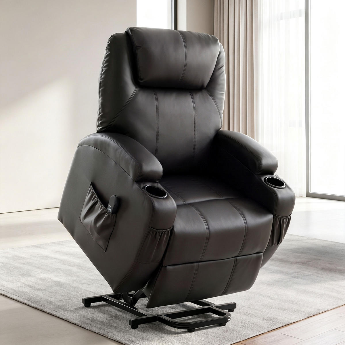 RELAXSESSEL Kunstleder Metall Schwarz - Schwarz, Holz/Kunststoff (83/107/95cm) - HOMCOM