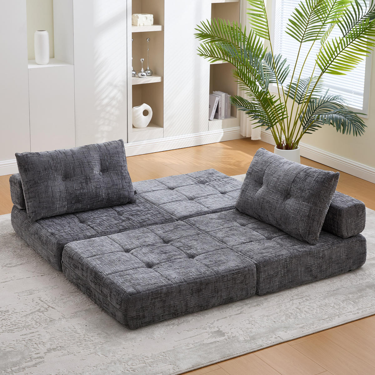 SCHLAFSOFA in Grau – mit Kissen und Chenillebezug - Grau, Textil (79/57/79cm) - BEAOK