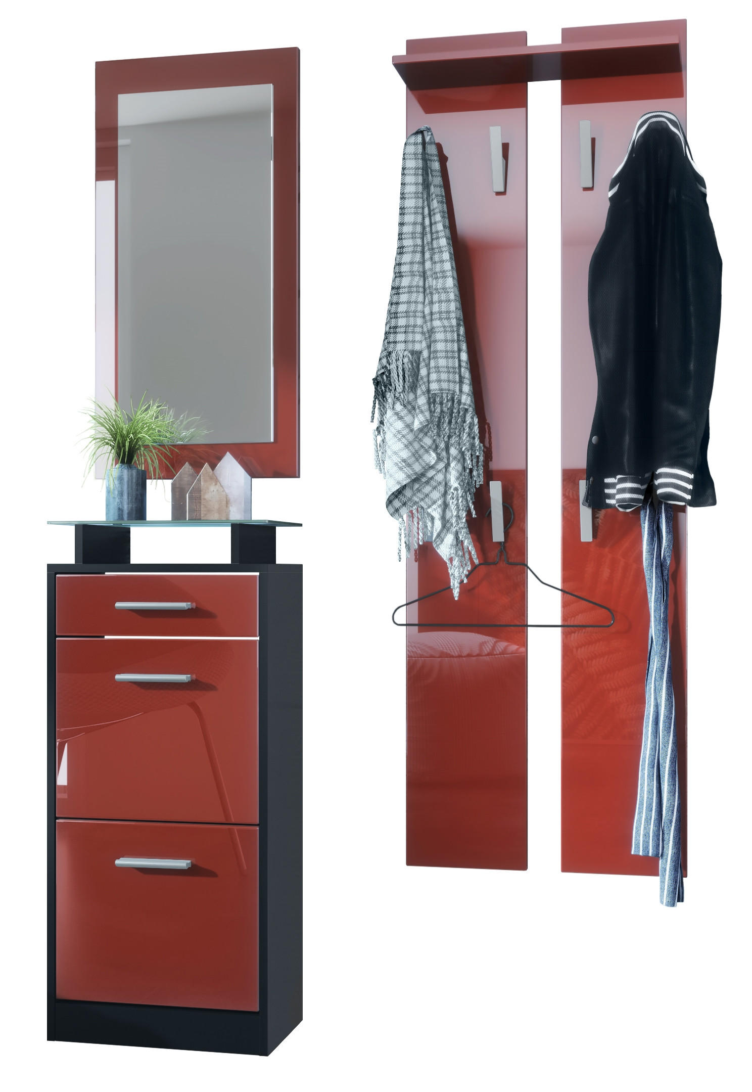 GARDEROBE Loret Front in Bordeaux Hochglanz - Bordeaux, Holzwerkstoff (140/200/23cm) - Vladon