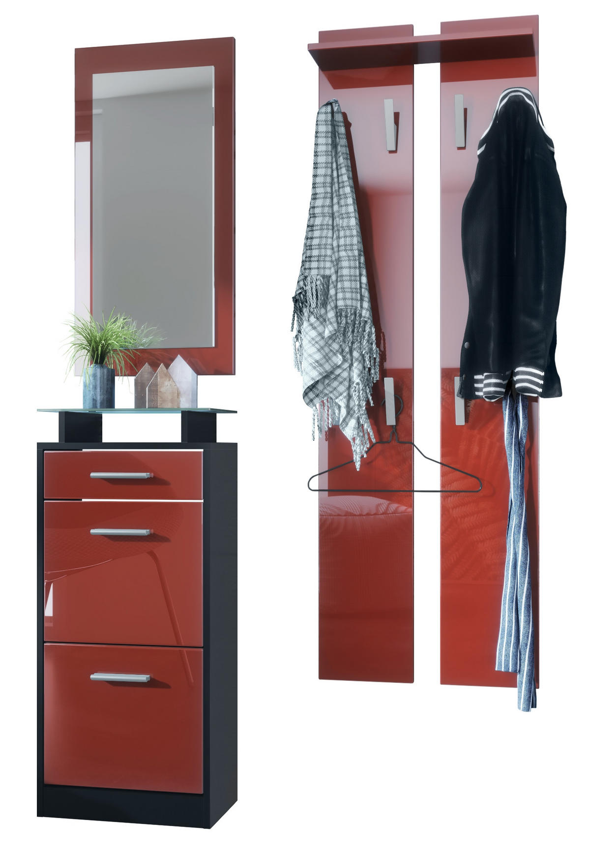 GARDEROBE Loret Front in Bordeaux Hochglanz - Bordeaux, Holzwerkstoff (140/200/23cm) - Vladon