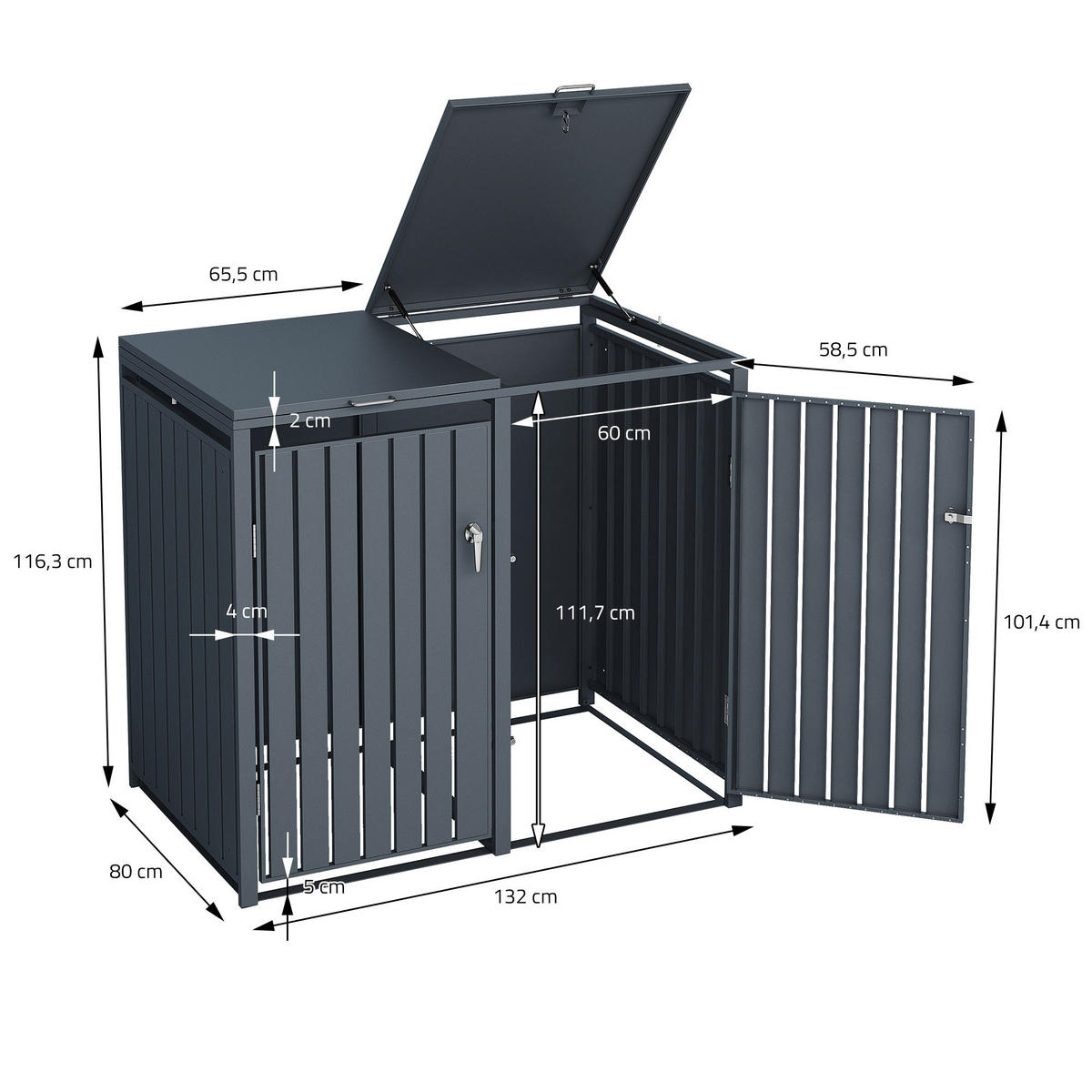 MÜLLTONNENBOX 3er Anthrazit - Anthrazit, Metall (80/116.3/200cm) - ML-DESIGN