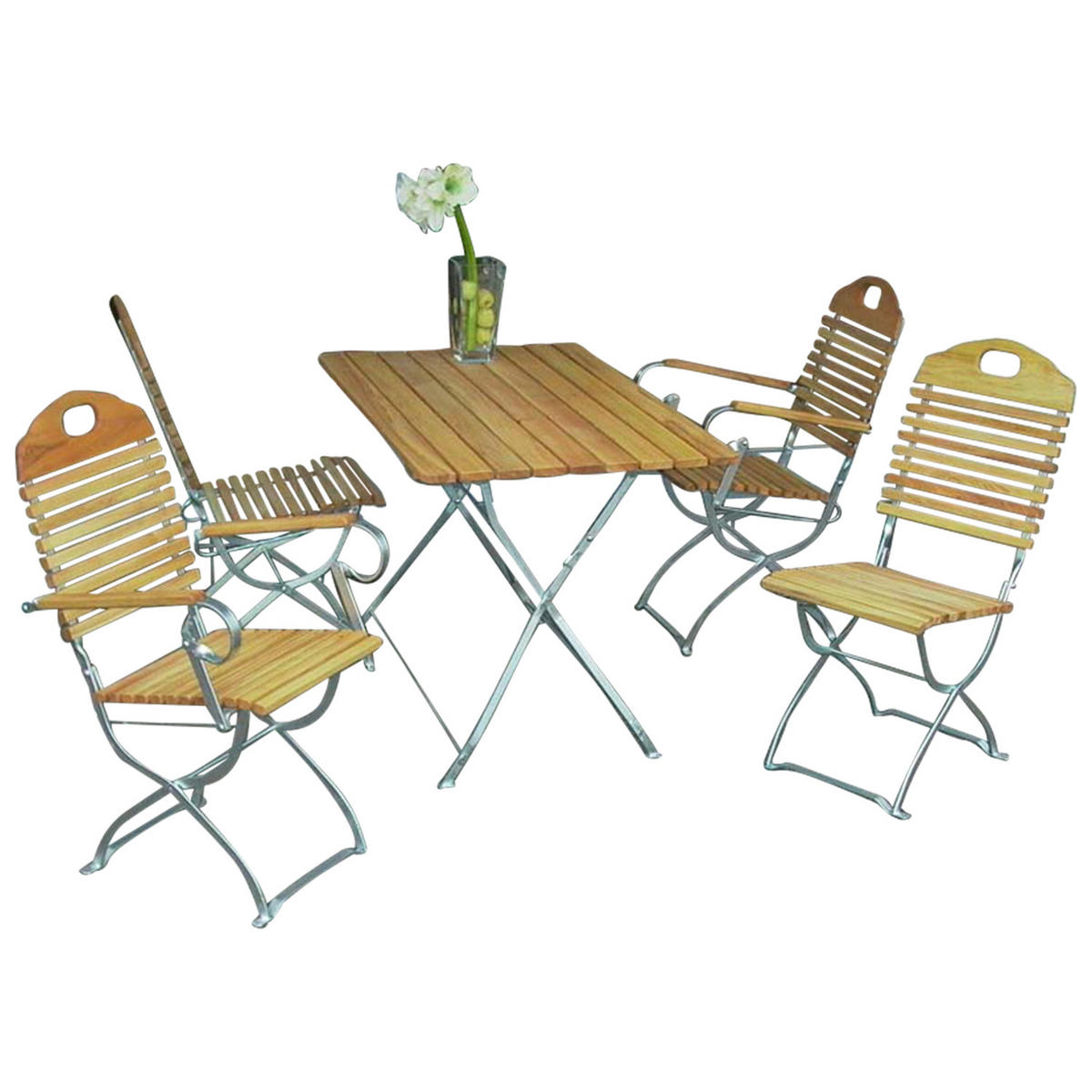 GARTEN-GARNITUR Bad Belzig 5-teilig aus Robinienholz, Stahlgestell Verzinkt - Braun, Holz - TPFGarden