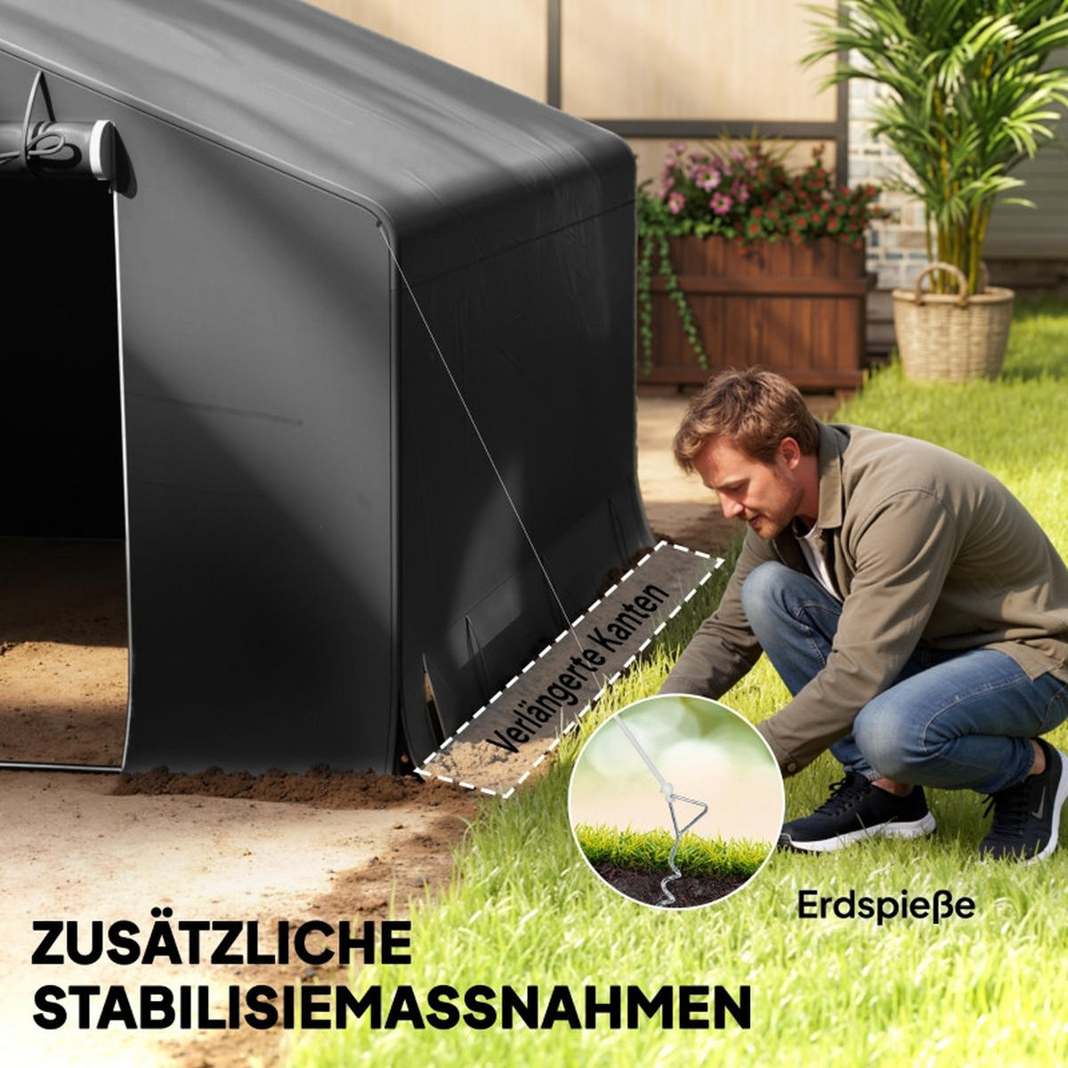 GERÄTESCHUPPEN tragbar Rolltor Metallrahmen grau - Dunkelgrau, Kunststoff (300/210/300cm) - LEBENLANG