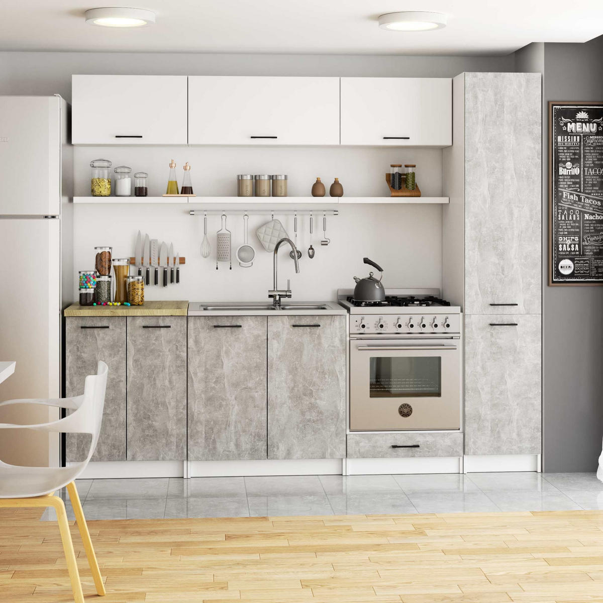DULAP ÎNALT Alb, beton 205/40/57 - alb, compozit lemnos (40/205/57cm) - RAUMHIRSCH FURNITURE
