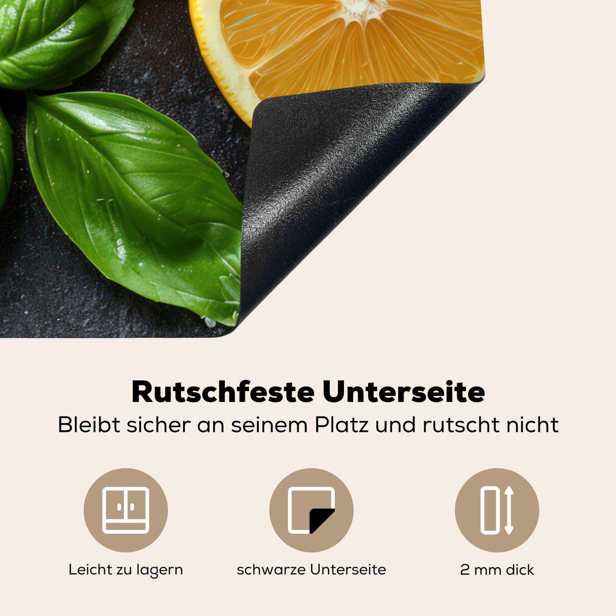 HERDABDECKPLATTE Obst - Grau - Konkret - Orange - Pflanzen Induktionsmatte 77x59 cm - Anthrazit, Kunststoff (77/59/0.2cm) - MuchoWow