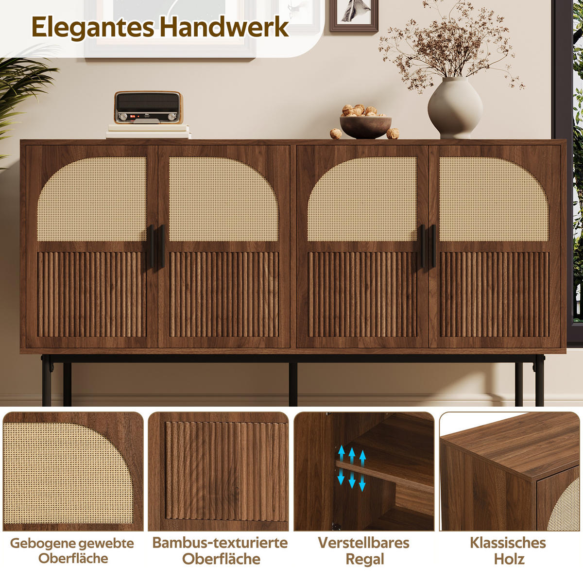 SIDEBOARD 140x40x80 Stauraum Modern Wohnzimmer Buffet - Naturfarben, Holzwerkstoff (40/80/140cm) - FLIEKS