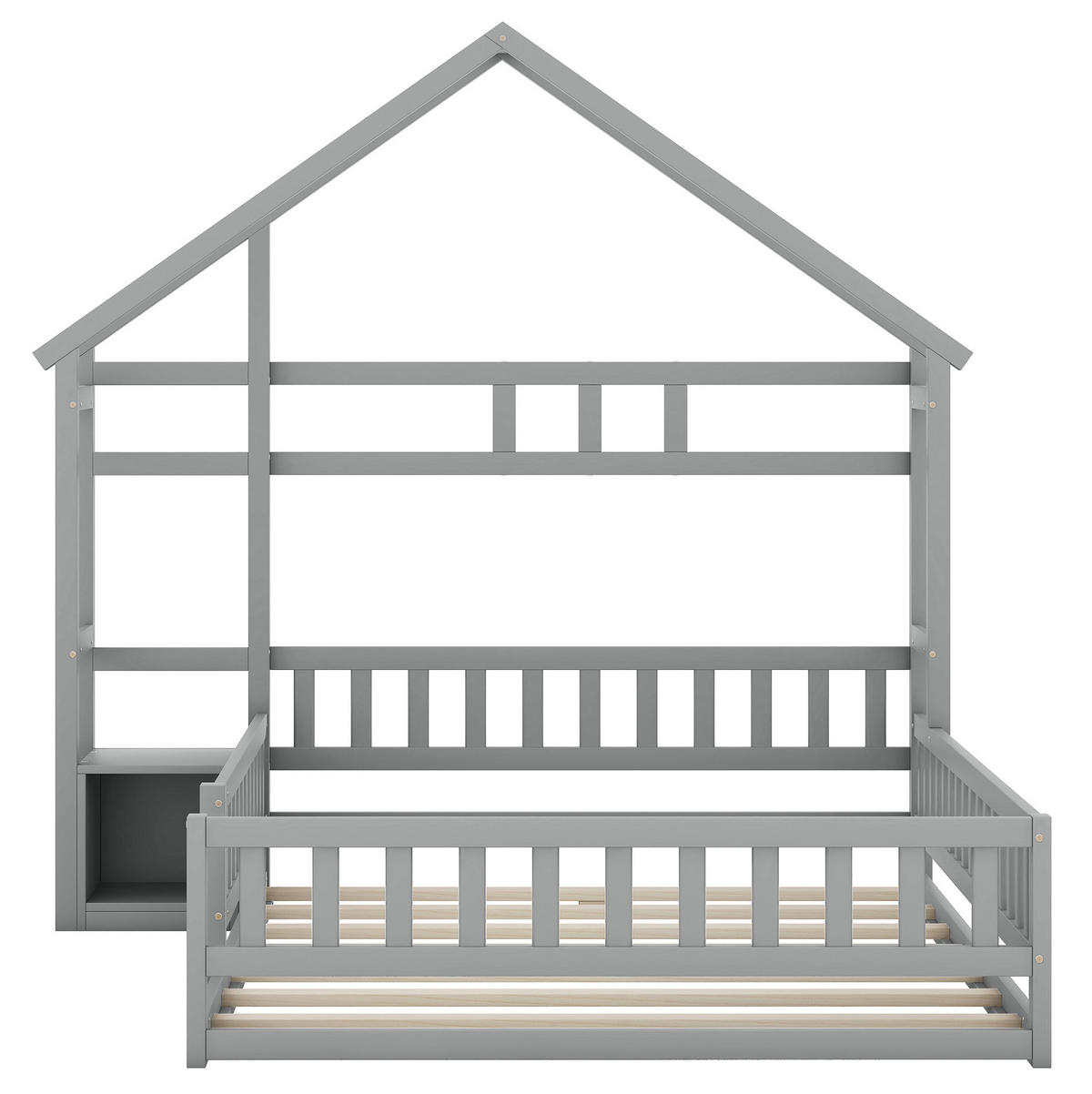 HAUSBETT 140/200 cm Grau aus Kiefernholz und MDF mit Geländer und Nachttisch - Grau, Holz (140/200cm) - OKMYHOME