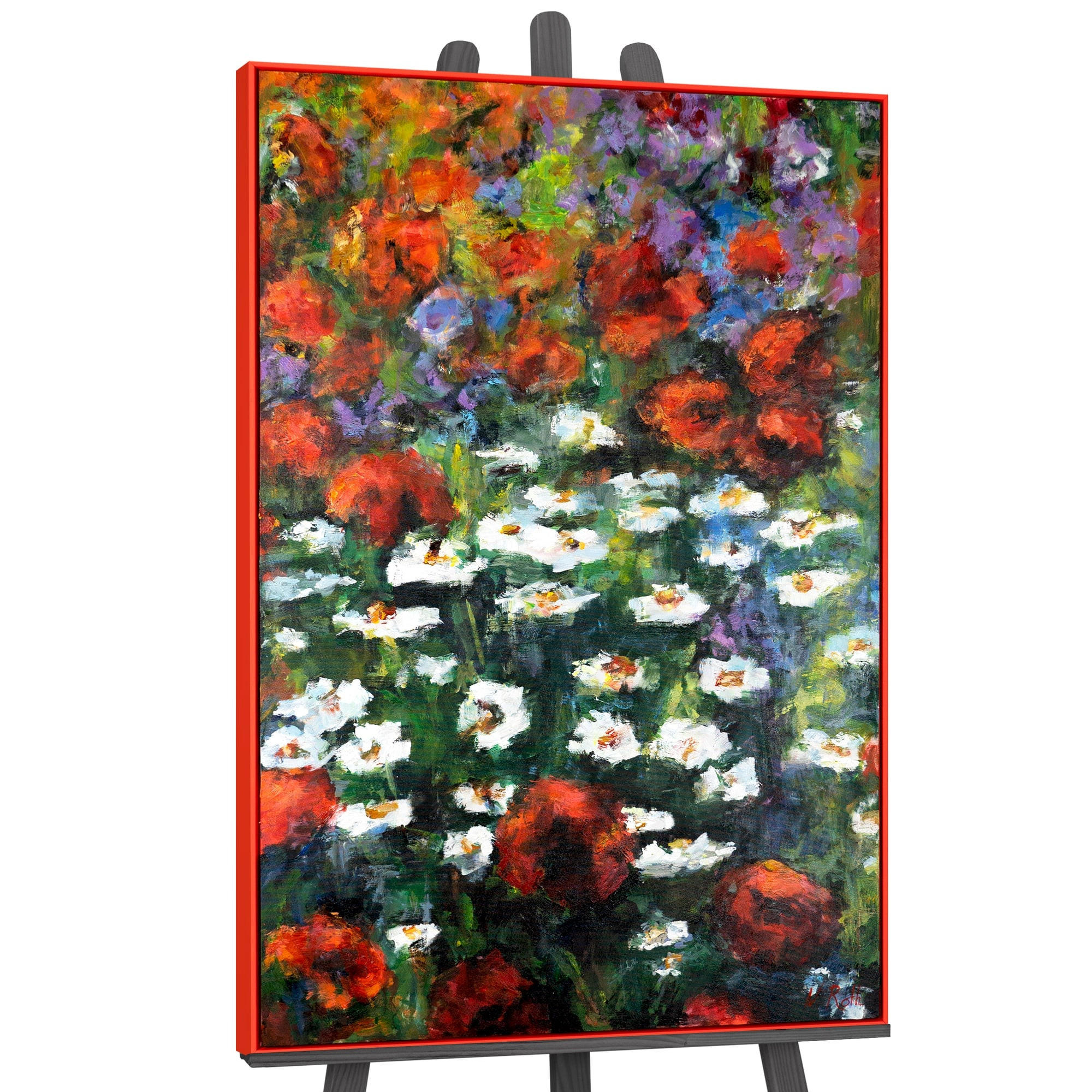 GEMÄLDE Blühende Weiten Schattenfugenrahmen Rot 120x80 cm - Rot, Holz (120/80cm) - YS-art gallery