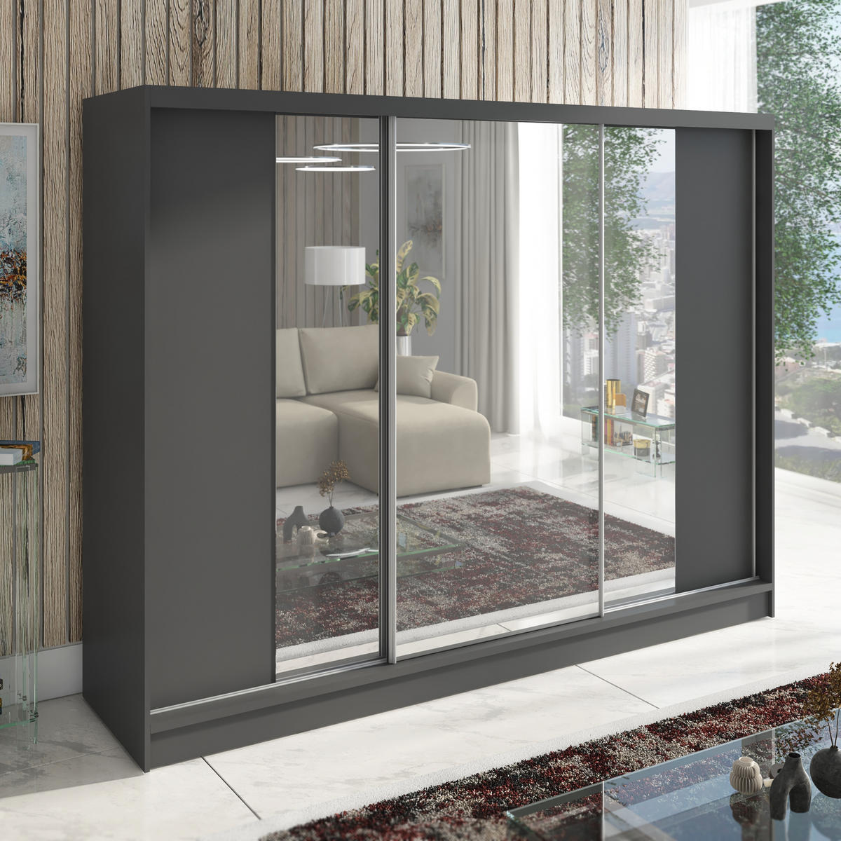 SCHWEBETÜRENSCHRANK 200 CM VIDA Farbe: Graphit - Graphitfarben, Holzwerkstoff (200/215/60cm) - A&J MöbelLand