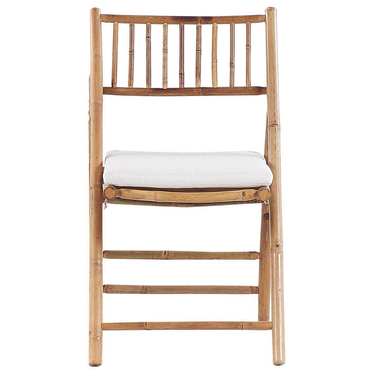 BALKONSET 2-Sitzer Bambusholz hellbraun Auflagen cremeweiß zusammenklappbar Savelletri - Hellbraun/Weiß, Holz/Textil - Beliani