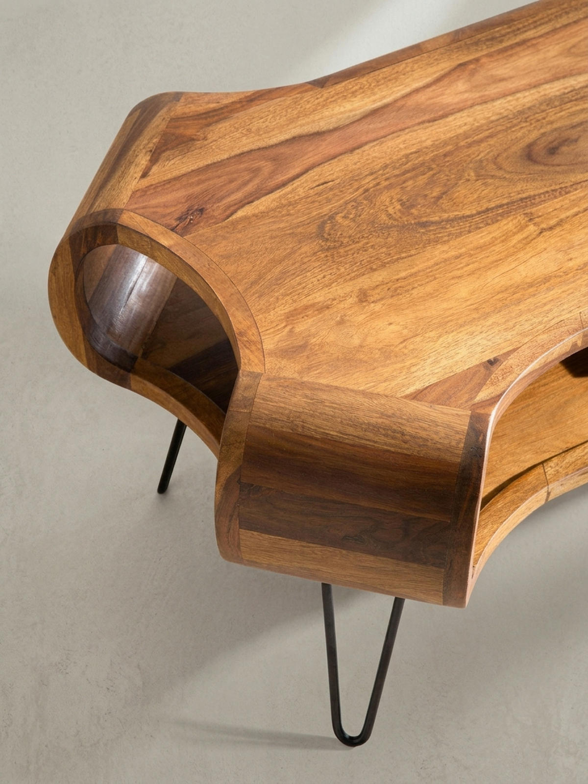 COUCHTISCH Rechteckig in Massivholz und Metall 100x60x47cm mit Stauraum und Haarnadelbeinen - Schwarz/Braun, Holz/Metall (60/100/47cm) - KADIMA DESIGN