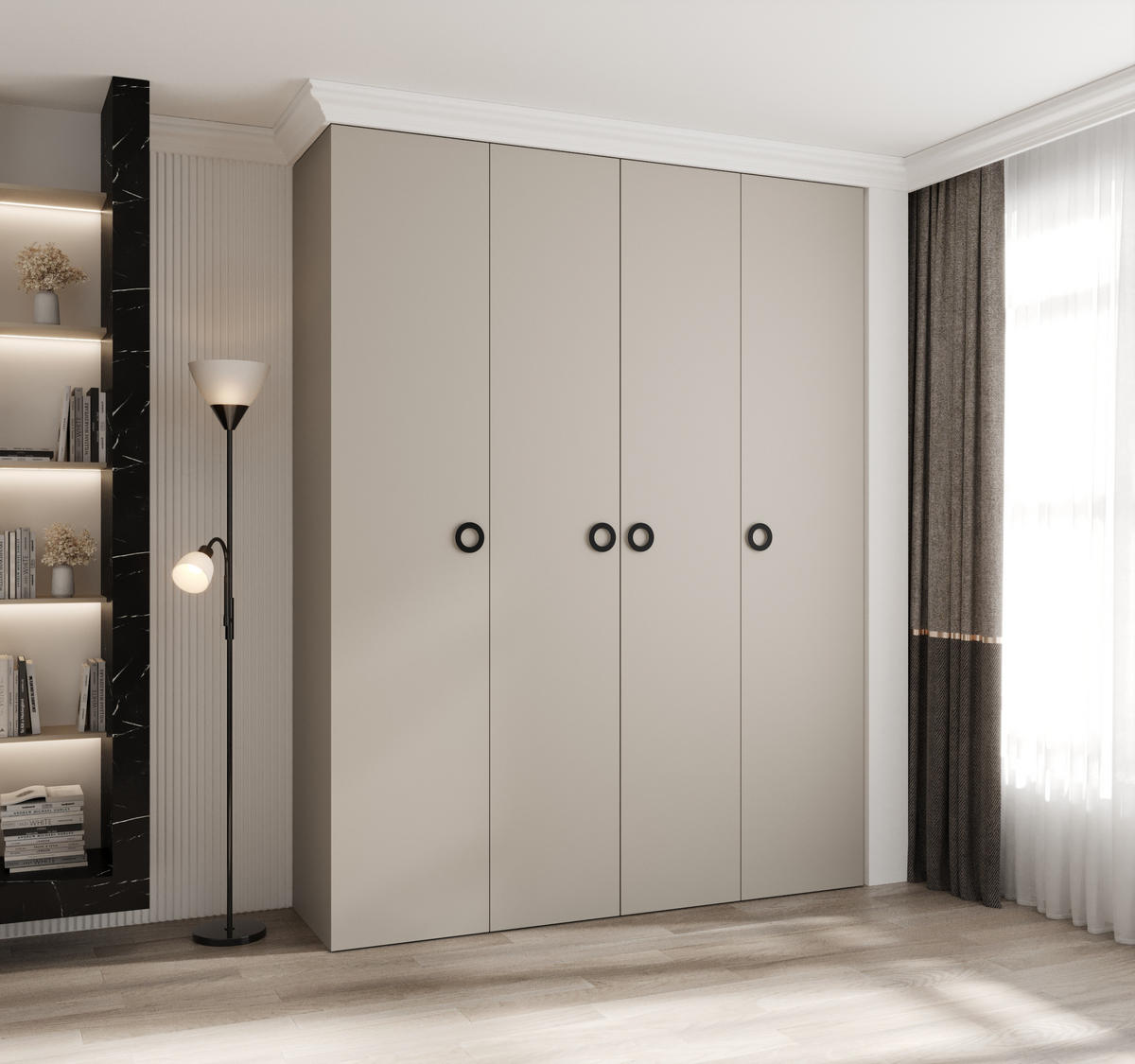 DREHTÜRENSCHRANK 245,5/190/50 4-türig - Kaschmir/Schwarz, Holz/Metall (190/245.5/50cm) - Abiks Möbel