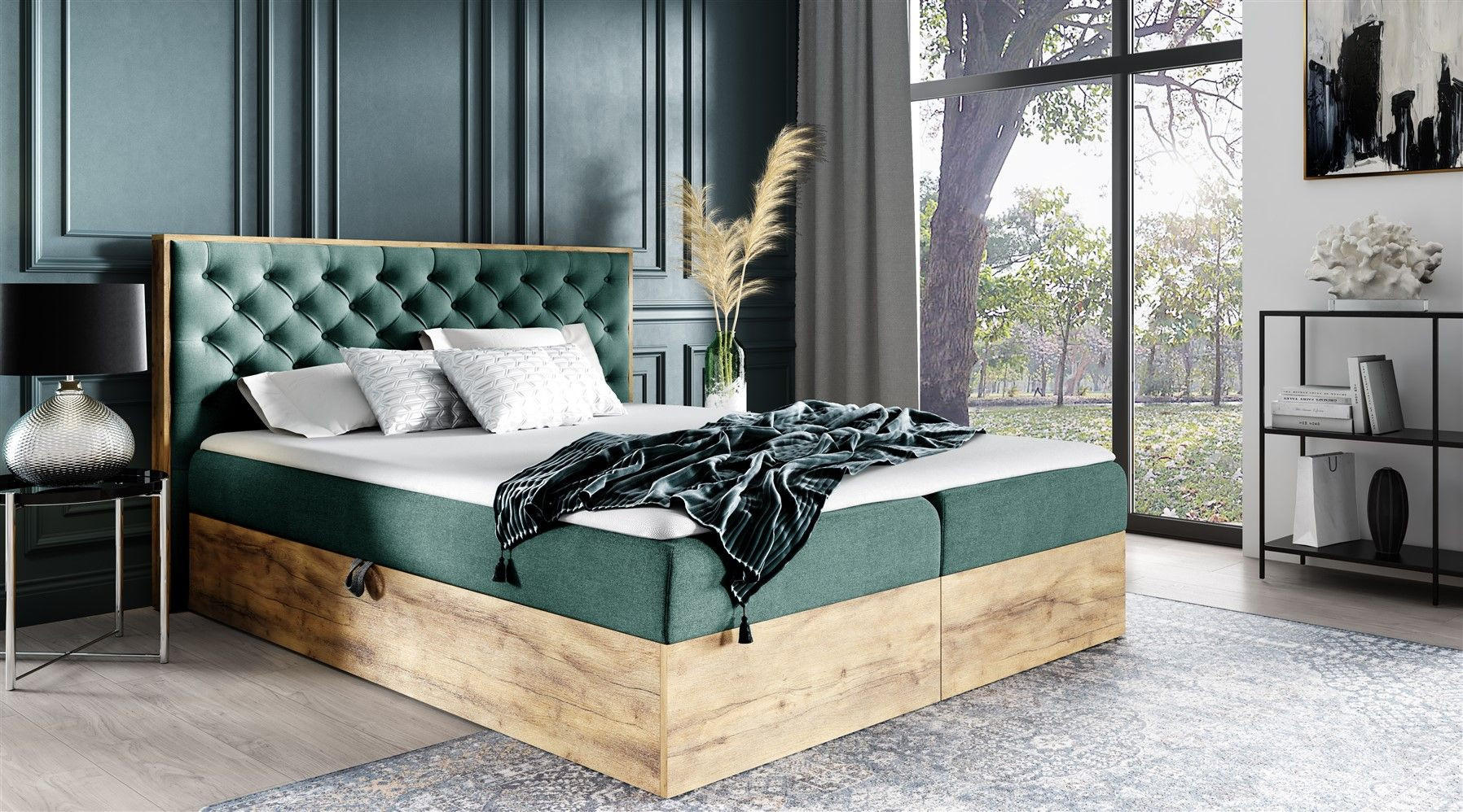 BOXBETT Diona überlänge Faro - Grün, Holzwerkstoff/Textil (200/220cm) - Fun Möbel