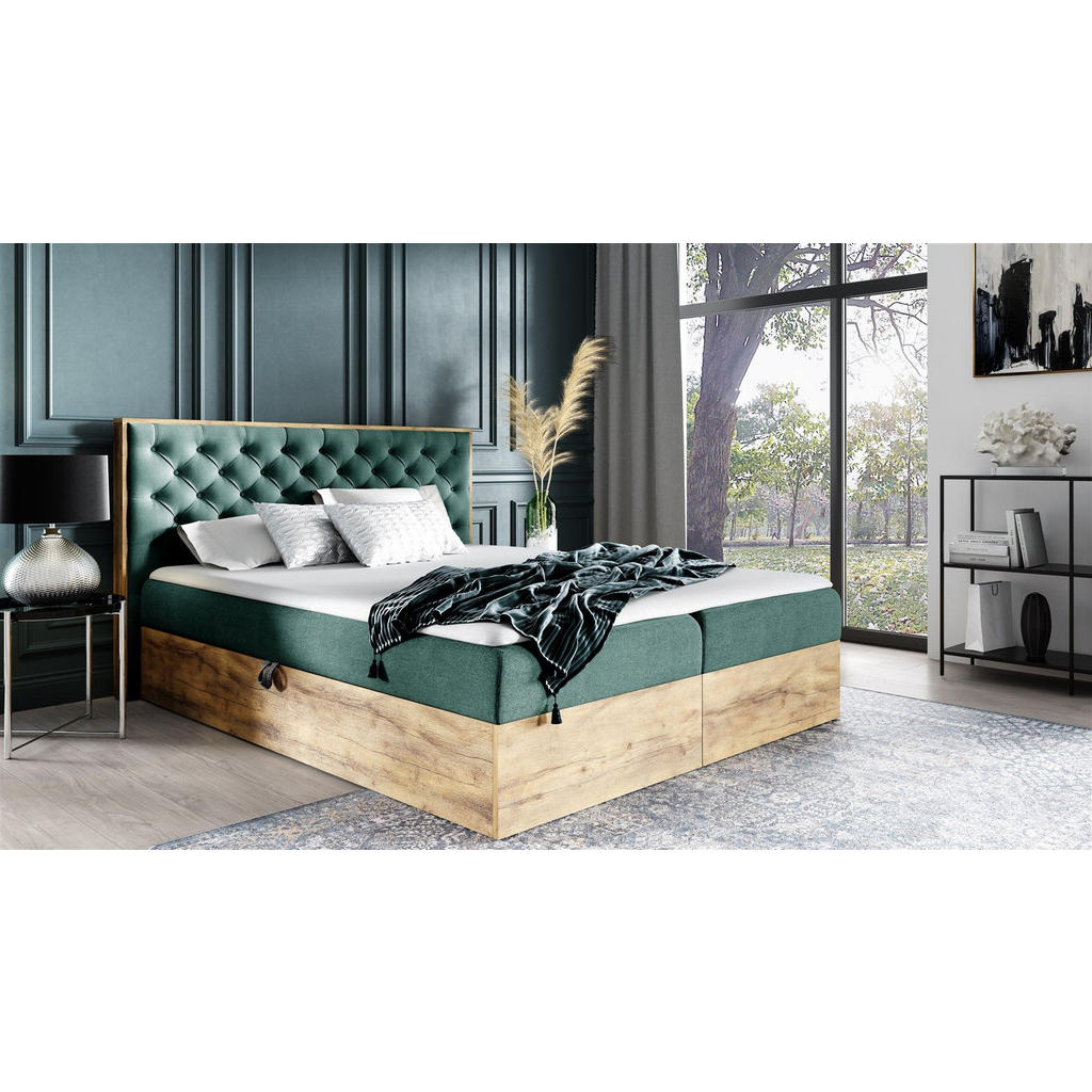 Thumbnail - Fun Möbel Boxbett, Grün, Textil, 160x200 cm, Schlafzimmer, Betten, Boxspringbetten