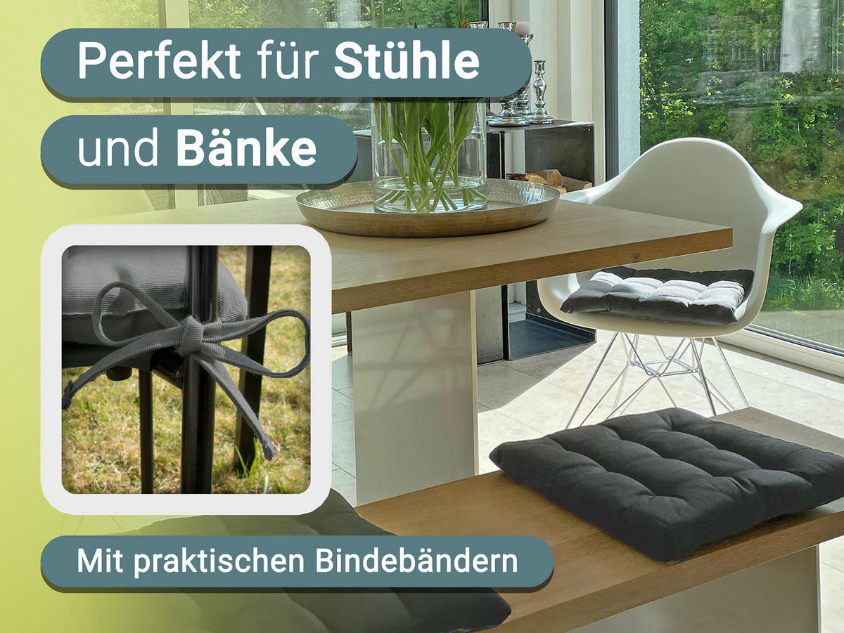 STUHLKISSEN, 4er-Set, 40x40 cm, 100% Polyester, Grau - Dunkelgrau, Textil (40/40/3cm) - Zollner