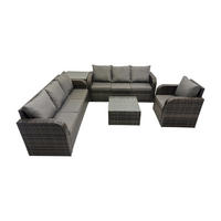 GARTENMÖBEL SET mit 3-SITZER SOFA Polyrattan Dunkelgrau 7-Sitzer - Dunkelgrau/Grau, Glas/Kunststoff - Fimous