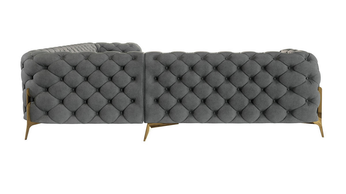 ECKSOFA Chesterfield Lexi Grau Samt, langer Schenkel rechts - Goldfarben/Grau, Holz/Textil (323/264cm) - S-Style Möbel
