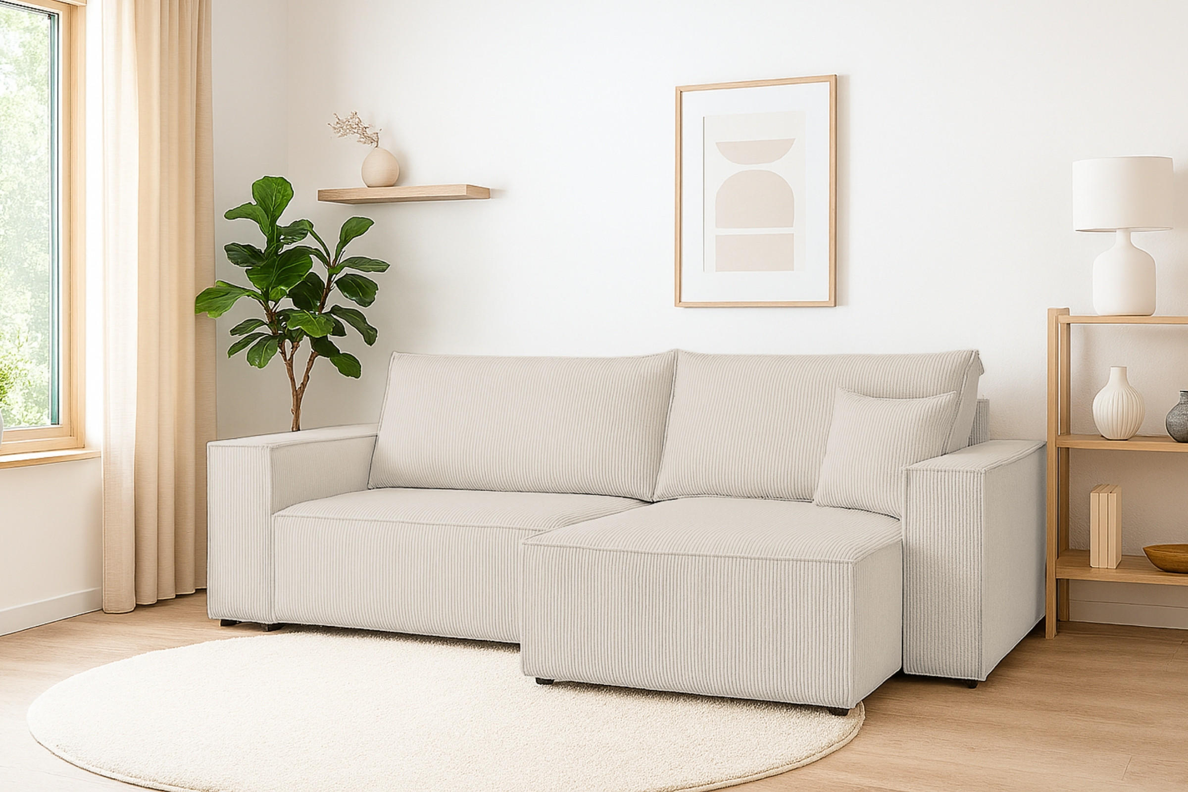 ECKSOFA MATT 255/153 cm rechts in Cord Creme - Creme/Schwarz, Holz/Holzwerkstoff (255/153cm) - Deine Möbel 24