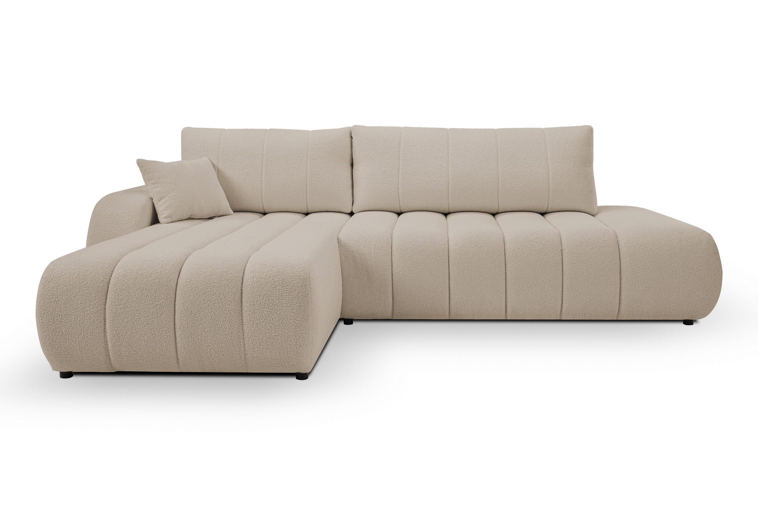ECKSOFA Baloo mit Schlaffunktion und Bettkasten, komfortable Polsterung, Stoffbezug, lose Rückenkissen, freistehend, LINKS, 176x276x88 cm, Beige - Beige, Holz/Textil (176/276cm) - DomoHome