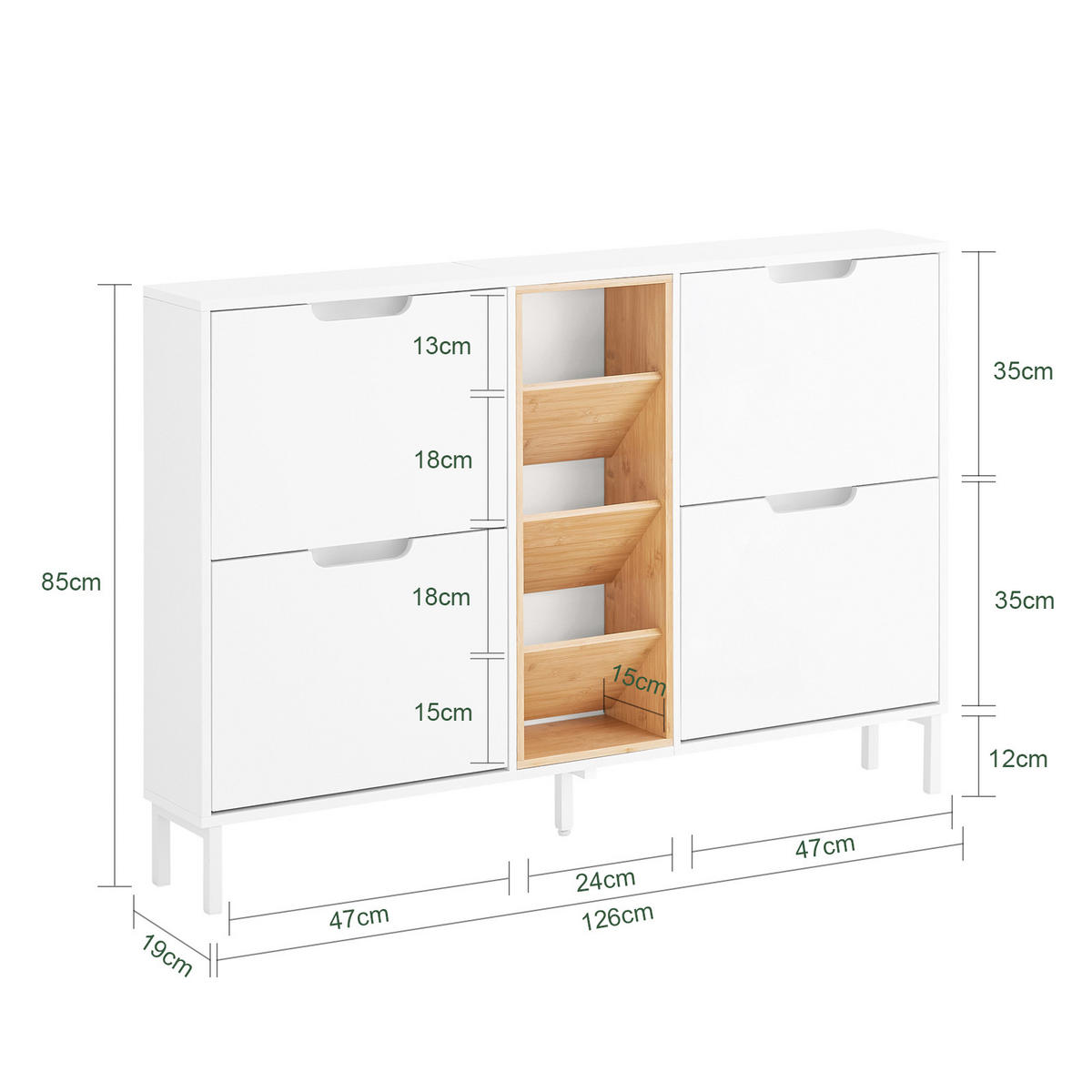 SCHUHSCHRANK Weiß-Natur - Weiß/Naturfarben, Holz/Holzwerkstoff (126/85/19cm) - SoBuy
