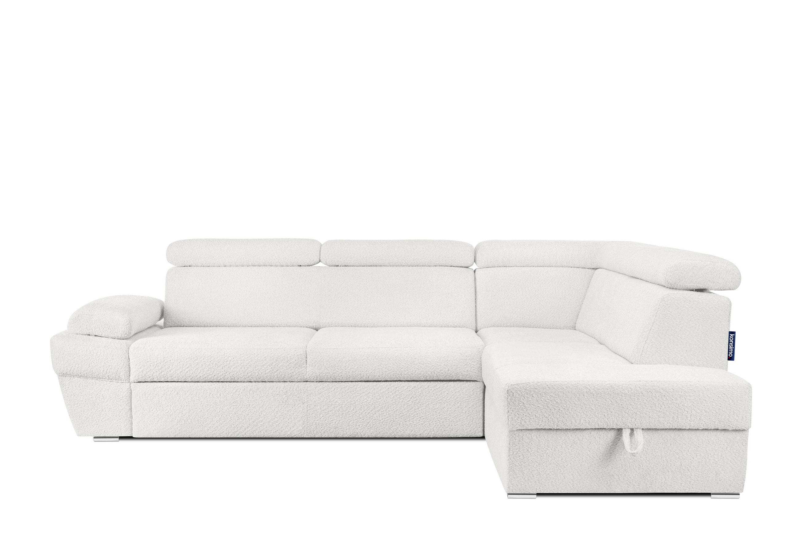 SCHLAFECKSOFA RATLO rechts 4/5-Sitzer mit Bettkasten, Cremeweiß - Silberfarben/Creme, Textil (270/190cm) - KONSIMO®