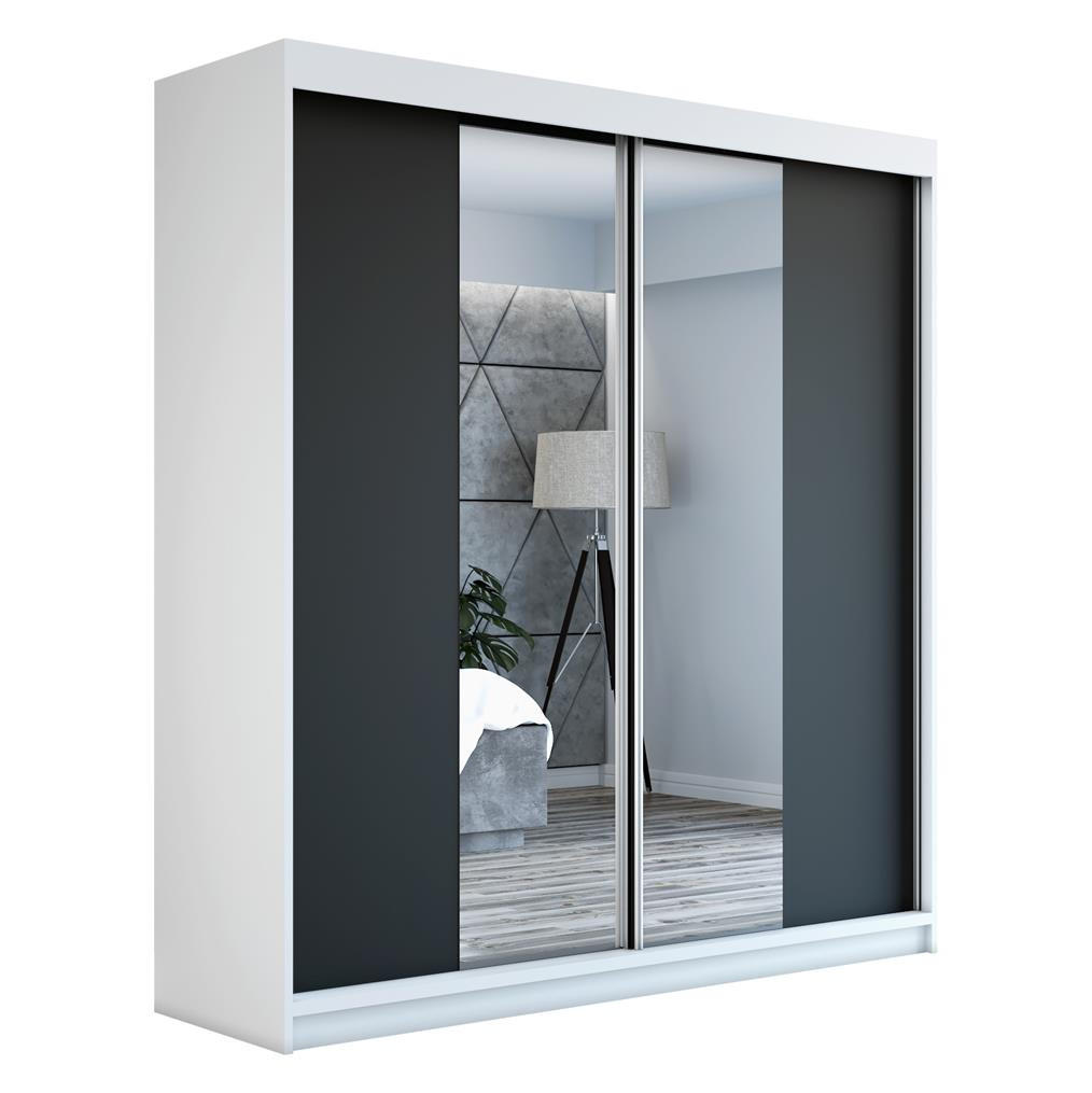 A&J MöbelLand Schwebetürenschrank Weiß, Schwarz, Schwarz 160x215x59.5 cm