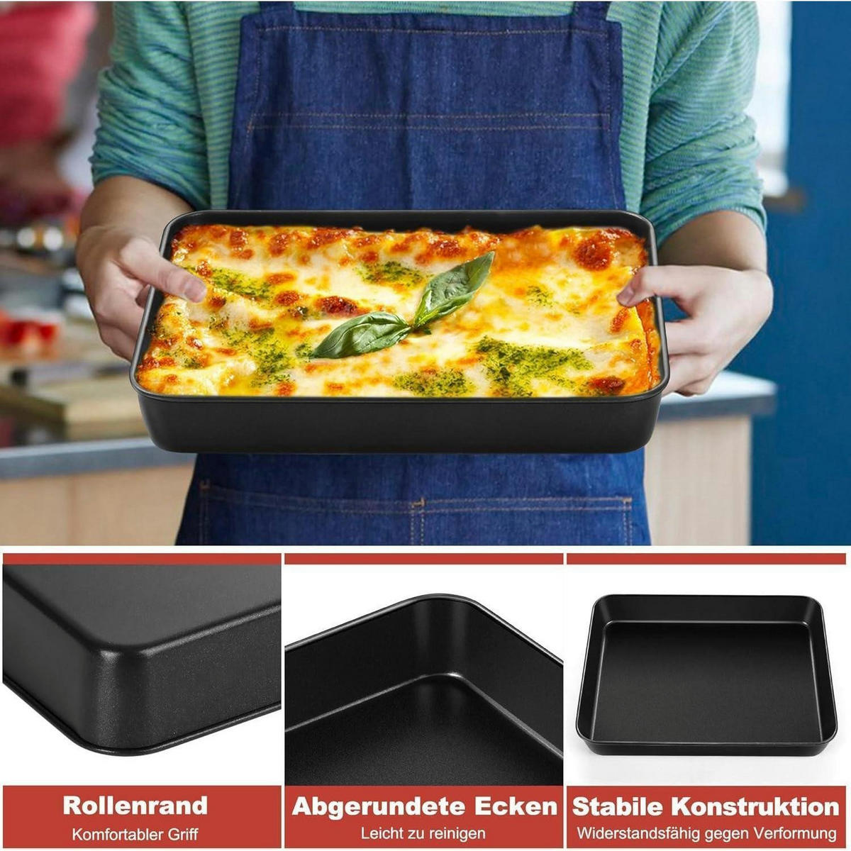 BACKBLECH 2er Set 31,6 x 24,6 x 5 cm Antihaft Edelstahl - Schwarz, Metall (31.6/5/5cm)
