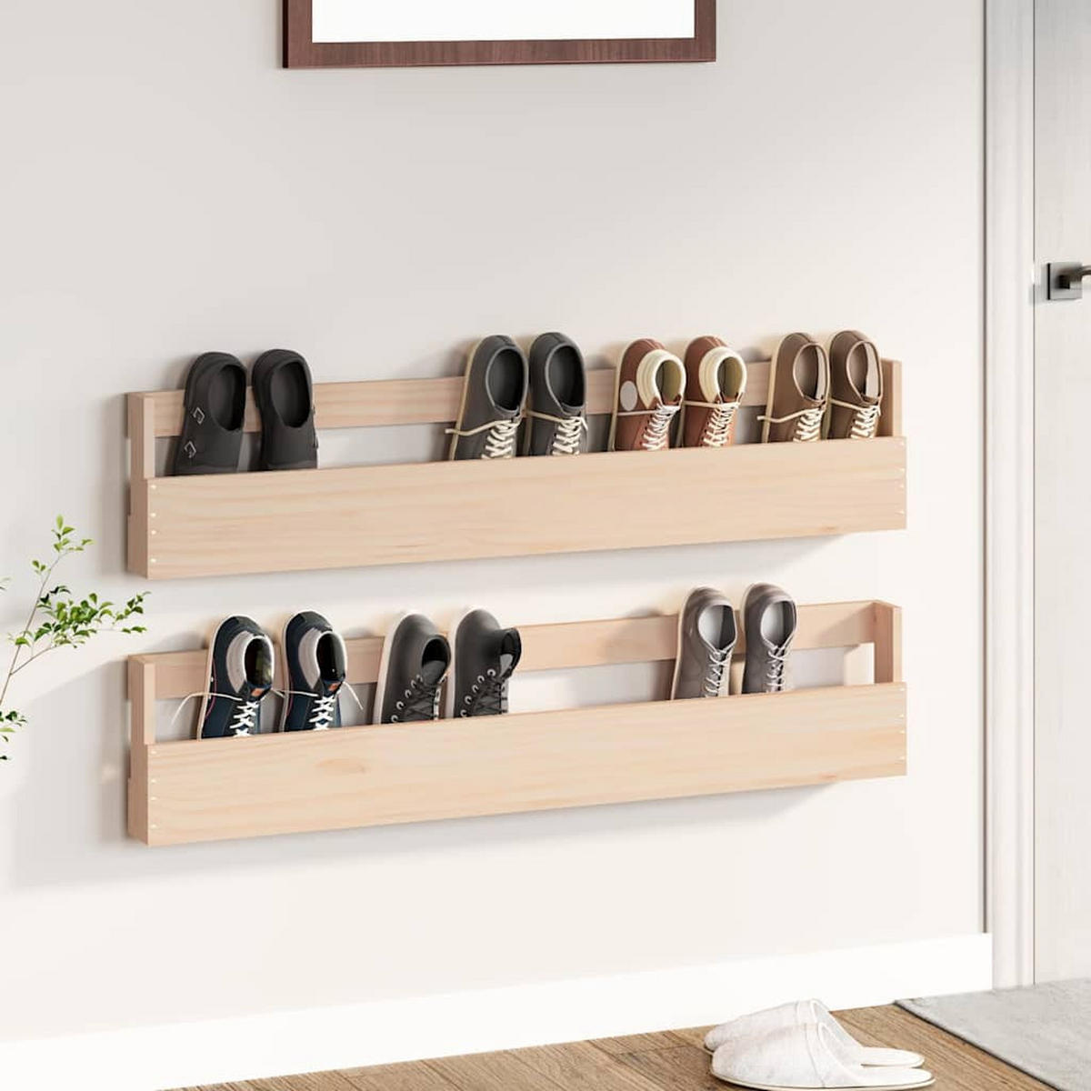 WAND-SCHUHREGALE 2 Stk. 110/9/23 Cm Massivholz Kiefer - Braun, Holz (110/23/9cm) - vidaXL