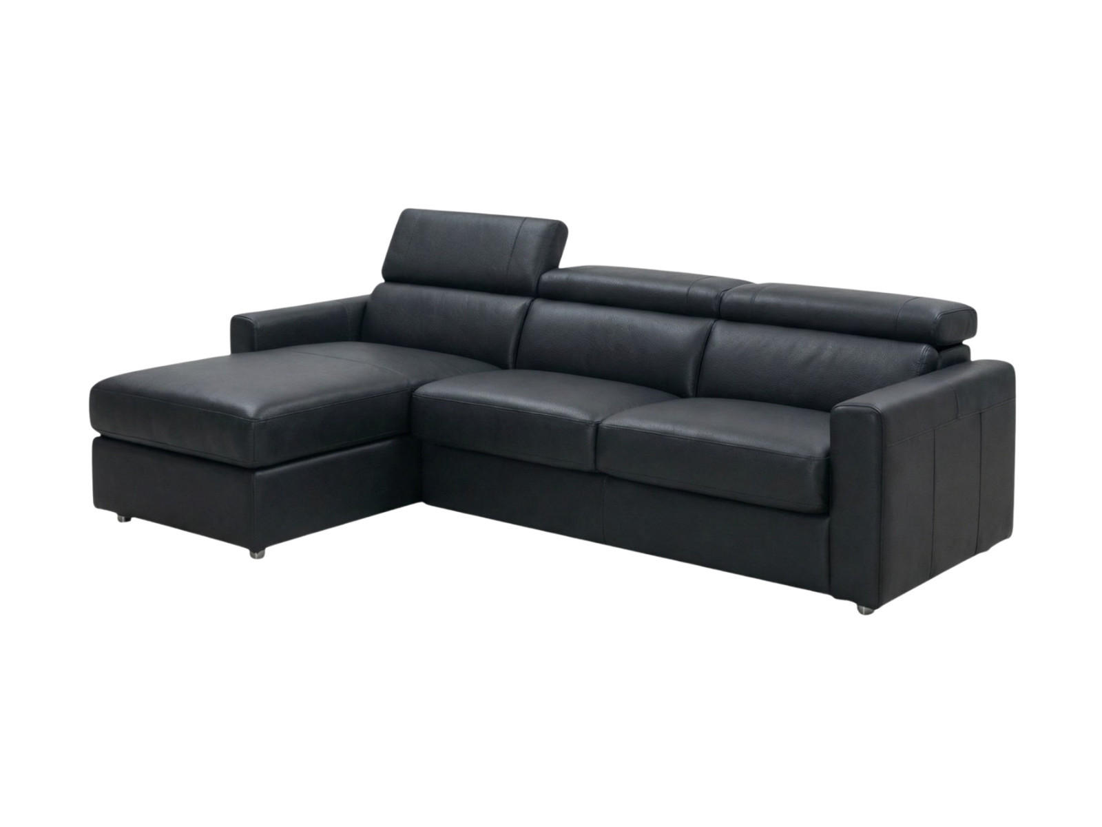 ECKSOFA Morris Echtleder mit Bettfunktion Schwarz - Schwarz, Leder/Metall (170/223cm)