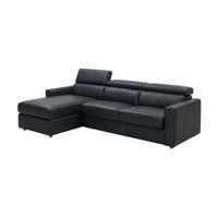 ECKSOFA Morris Echtleder mit Bettfunktion Schwarz - Schwarz, Leder/Metall (170/223cm)