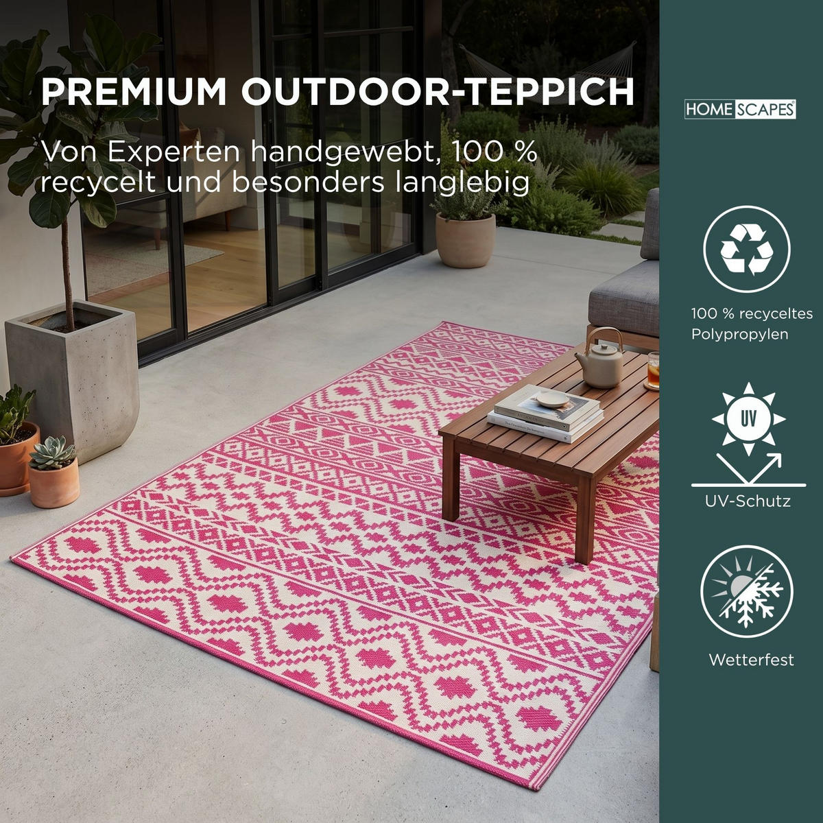 OUTDOORTEPPICH Tia, Ethno-Muster 240/300 cm - Pink, Kunststoff (240/300cm) - Homescapes
