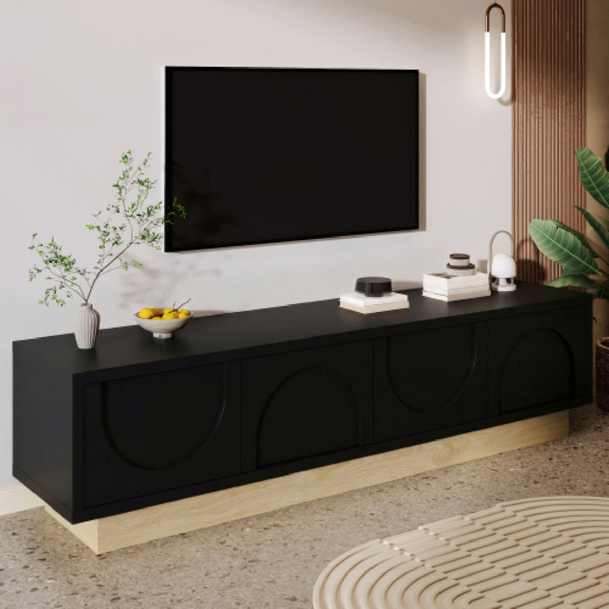 SIDEBOARD mit Holzmaserung schwarz 175×40×41,5 cm aus MDF - Schwarz, Holzwerkstoff (175/41.5/40cm) - Luhomfu
