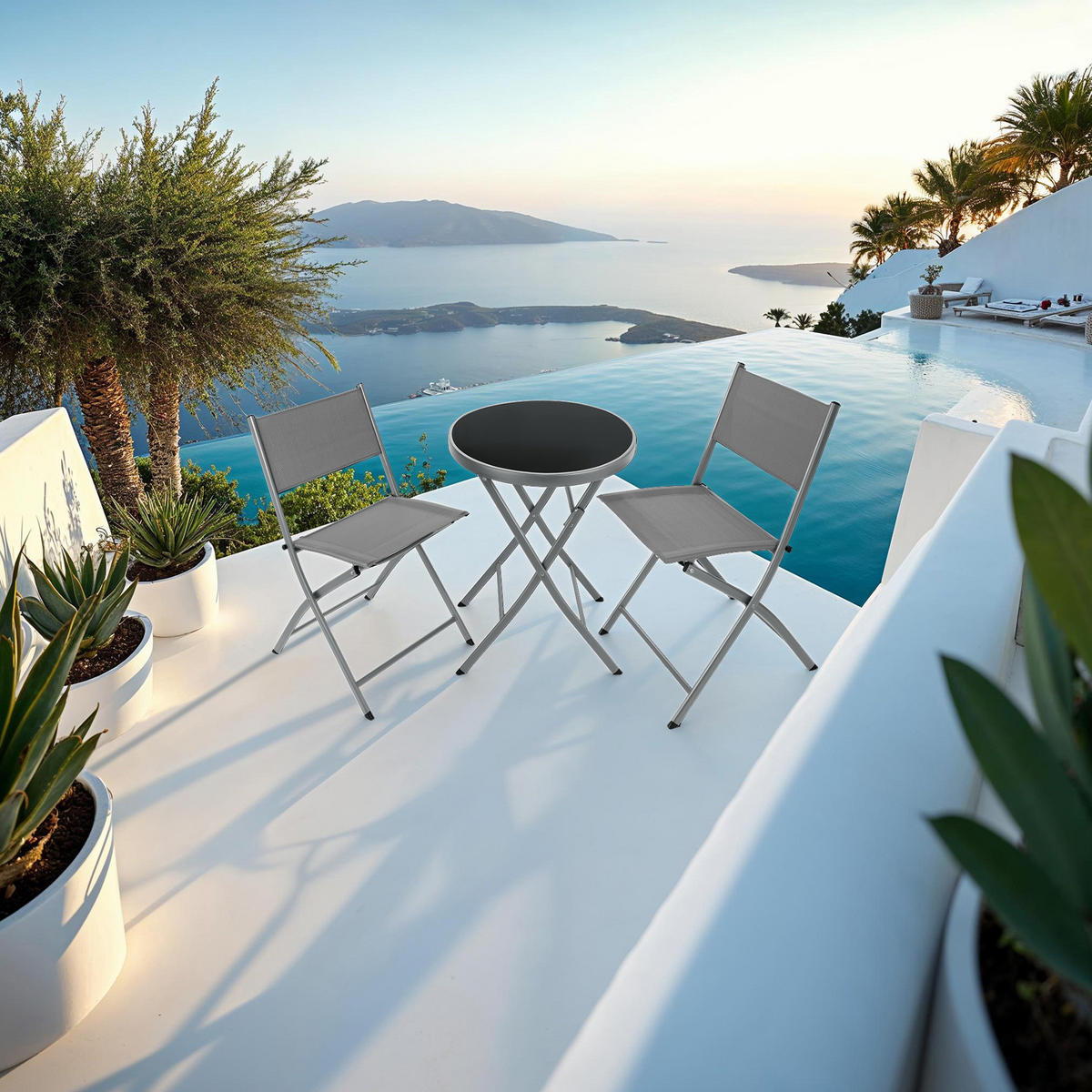 BISTRO-SET Düsseldorf,Tisch mit Sicherheitsglasplatte,grau - Grau, Naturmaterialien/Kunststoff - tectake